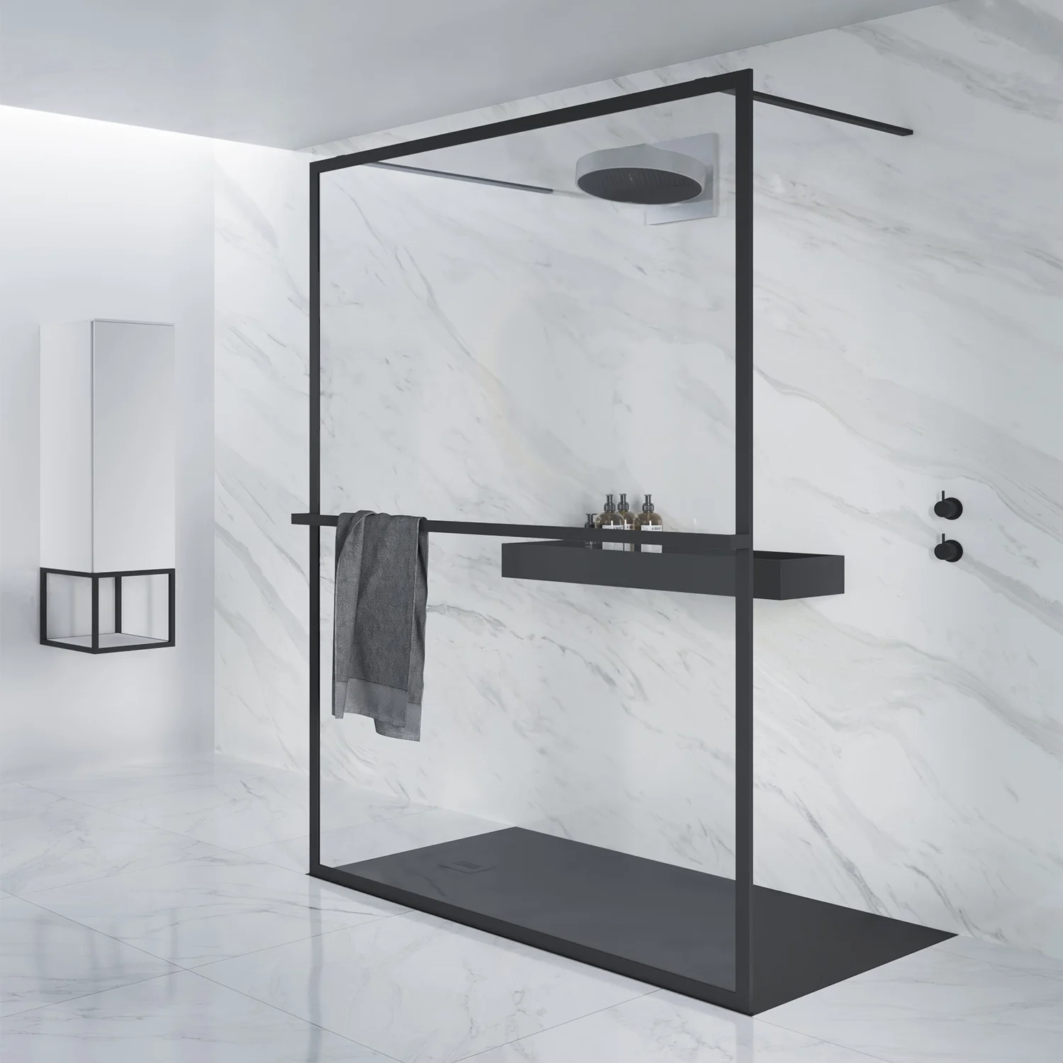 Riho Lucid Walk-In Duschwand GD401 140 cm mit 2 Stabilisierungsstangen