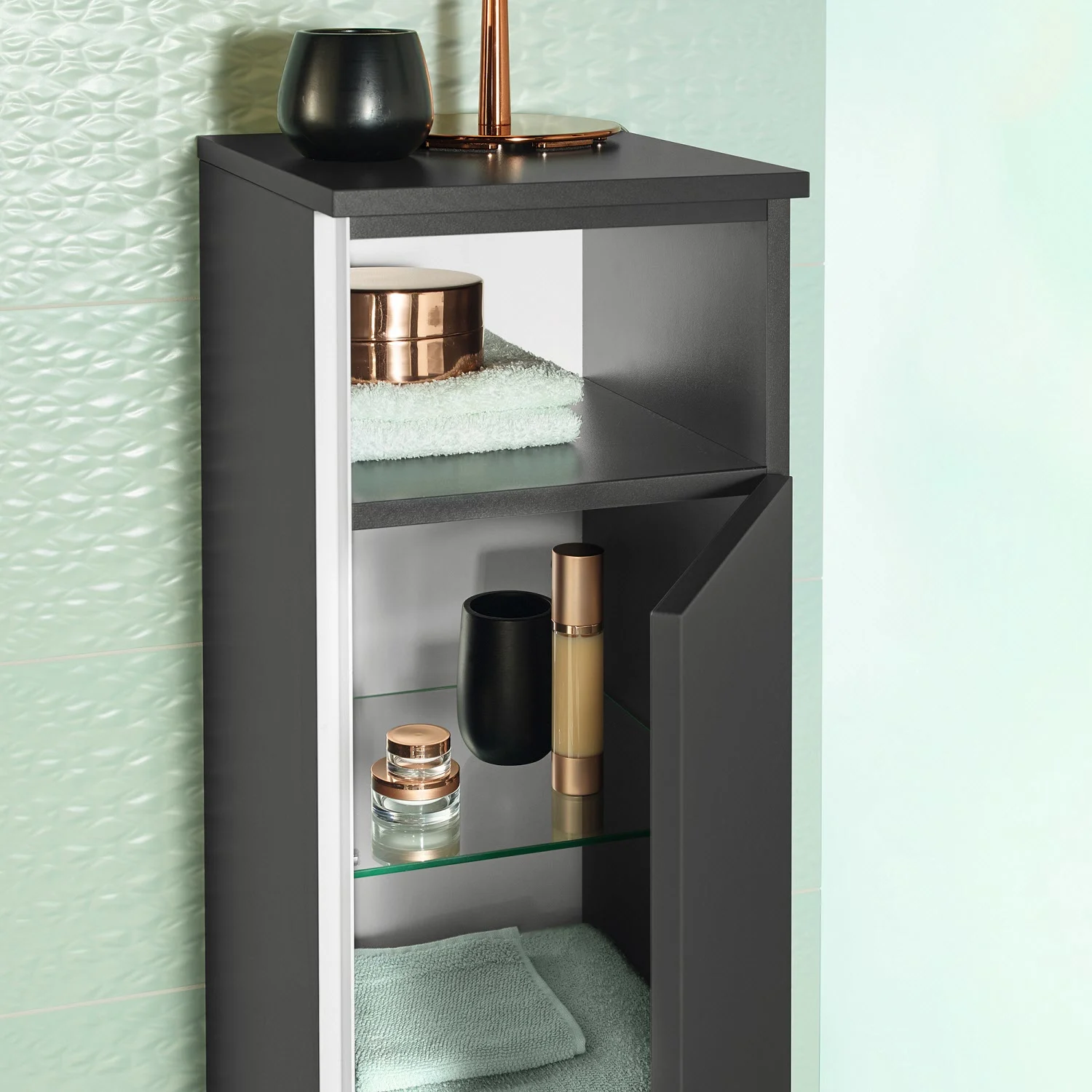Sanipa 3way Mittelschrank 40 cm, 1 Tür mit Anschlag rechts, 1 offenes Fach, mit Griff-Leiste Bild 3