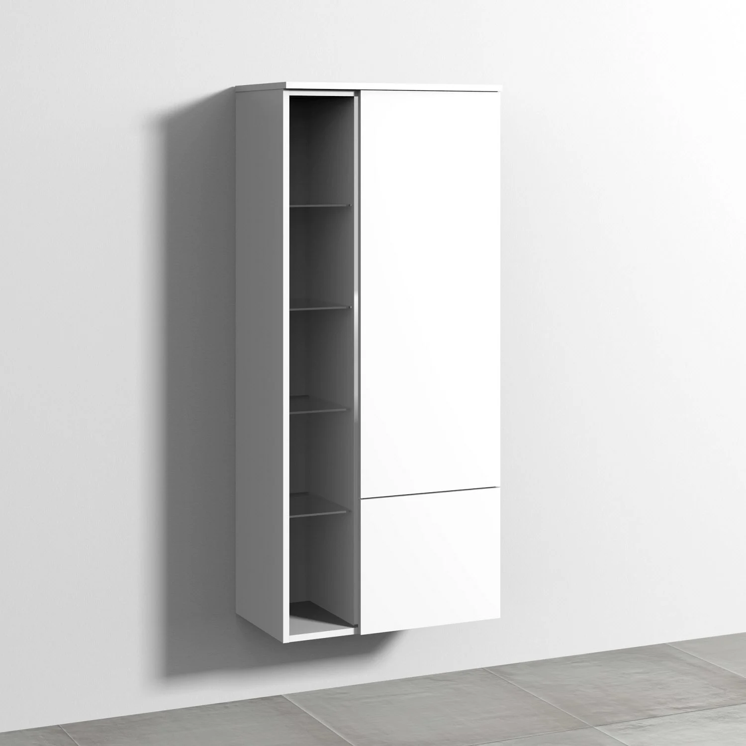 Sanipa 3way Stauraumschrank 60 cm, 1 offenes Fach links, 1 Auszug, 1 Tür mit Türanschlag rechts