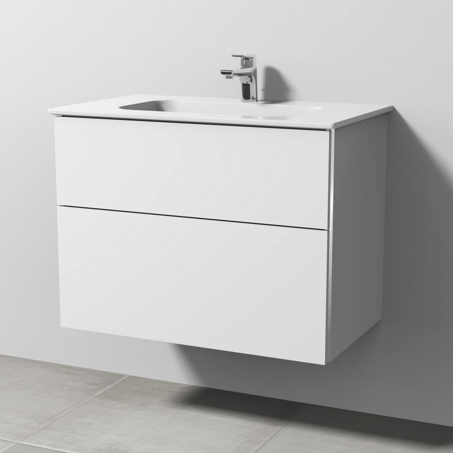 Sanipa 3way Kombination mit Keramikwaschtisch Design 80 cm, 2 Auszüge mit Griff-Leiste