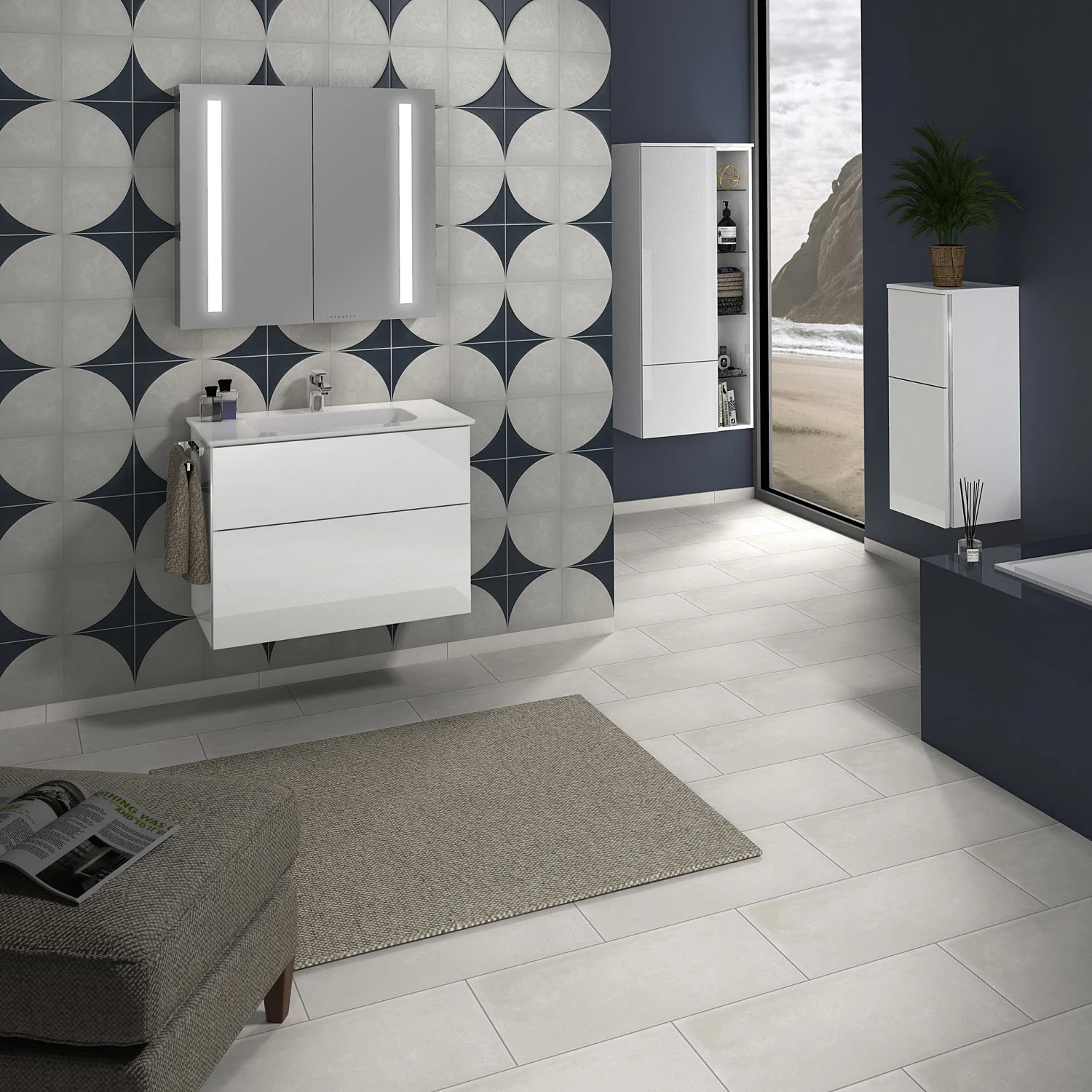 Sanipa 3way Kombination mit Keramikwaschtisch Design 80 cm, 2 Auszüge mit Griff-Leiste Bild 3