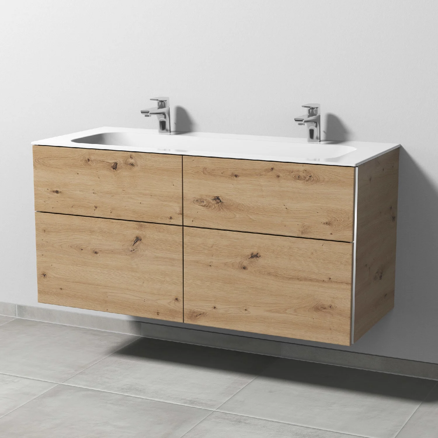 Sanipa 3way Kombination mit Keramik-Doppelwaschtisch Finion 120 cm, 4 Auszüge mit Griff-Leiste