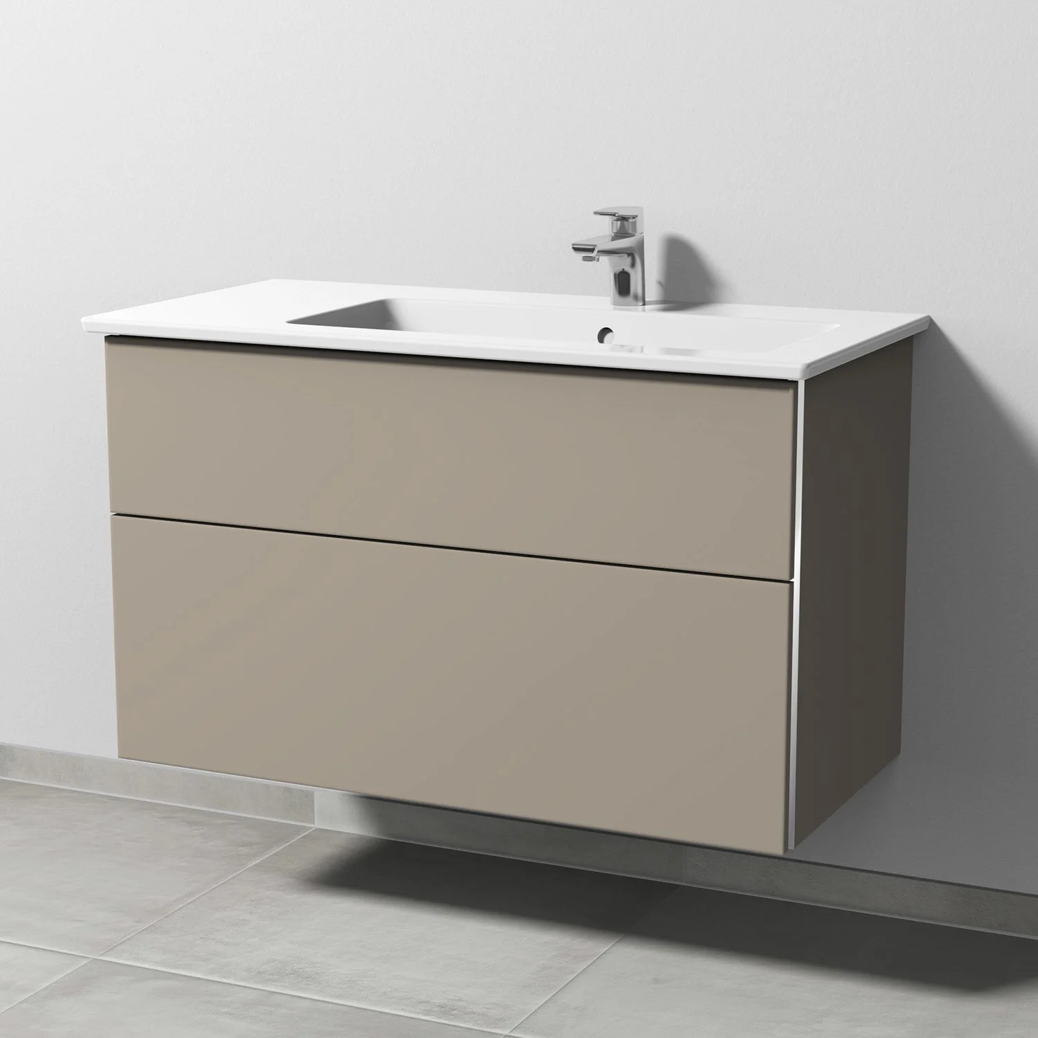 Beżowa kombinacja umywalkowa z powierzchnią ceramiczną zbliżenie, Sanipa