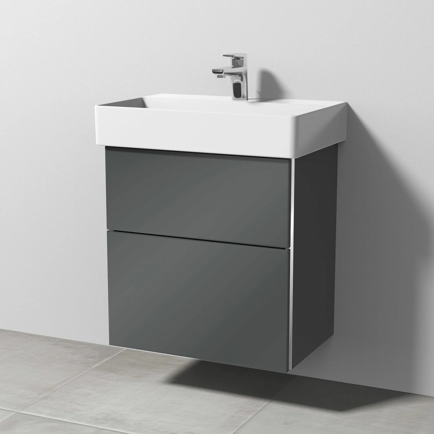 Sanipa 3way Waschtischunterbau für Keramik-Waschtisch Dura Square 60 cm, 2 Auszüge mit Griffleisten, geringere Tiefe
