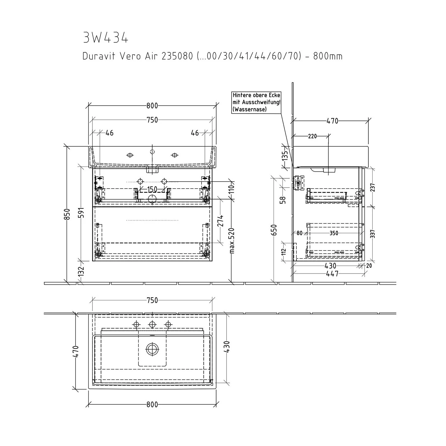 Sanipa 3way Waschtischunterbau für Keramik-Waschtisch Vero Air 80 cm, 2 Auszüge mit Griffleisten Bild 4