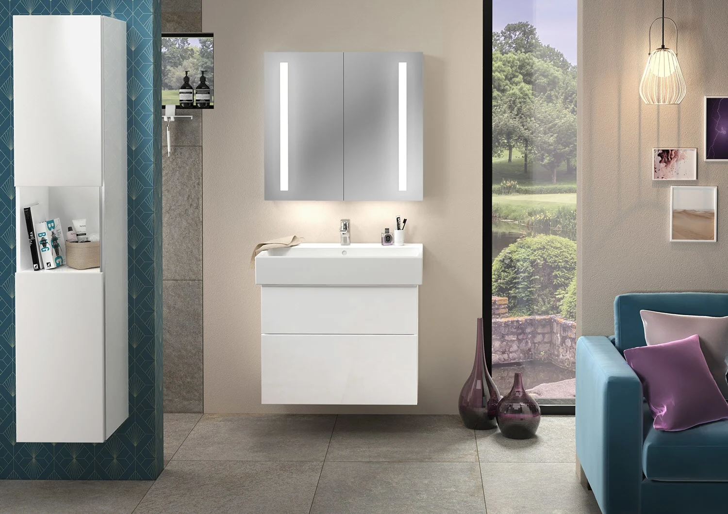 Sanipa 3way Waschtischunterbau für Keramik-Waschtisch Vero Air 80 cm, 2 Auszüge mit Griffleisten Bild 3