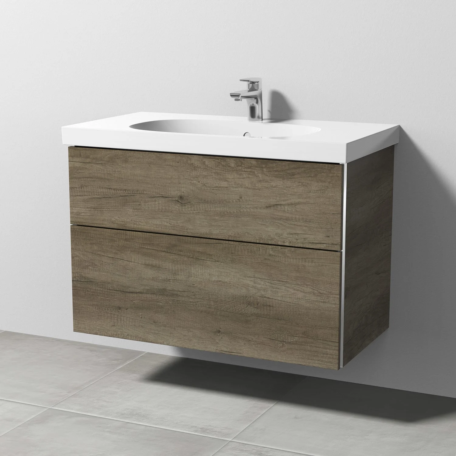 Sanipa 3way Waschtischunterbau für Keramik-Waschtisch Acanto 90 cm, 2 Auszüge mit Griffleisten