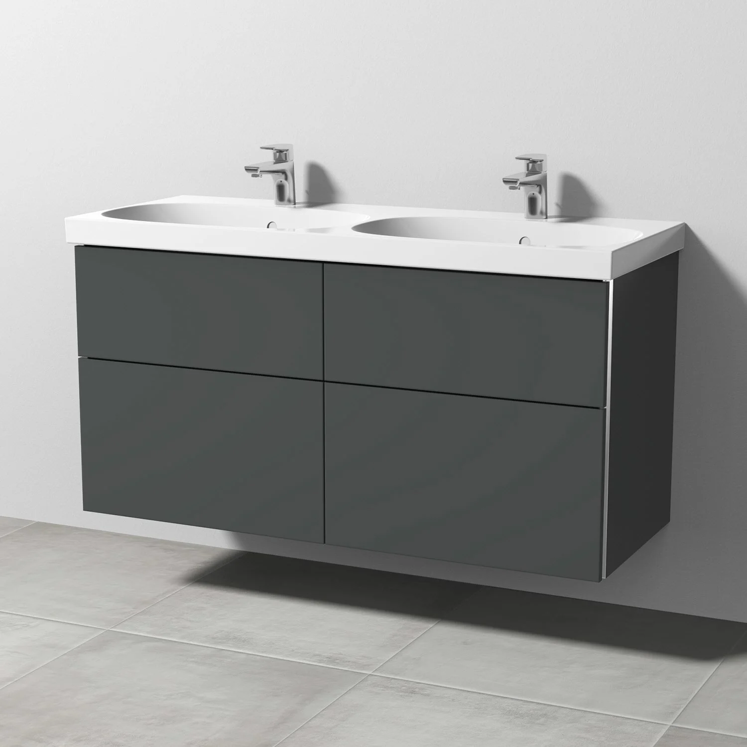 Sanipa 3way Waschtischunterbau für Keramik-Doppelwaschtisch Acanto 120 cm, 4 Auszüge mit Griffleisten