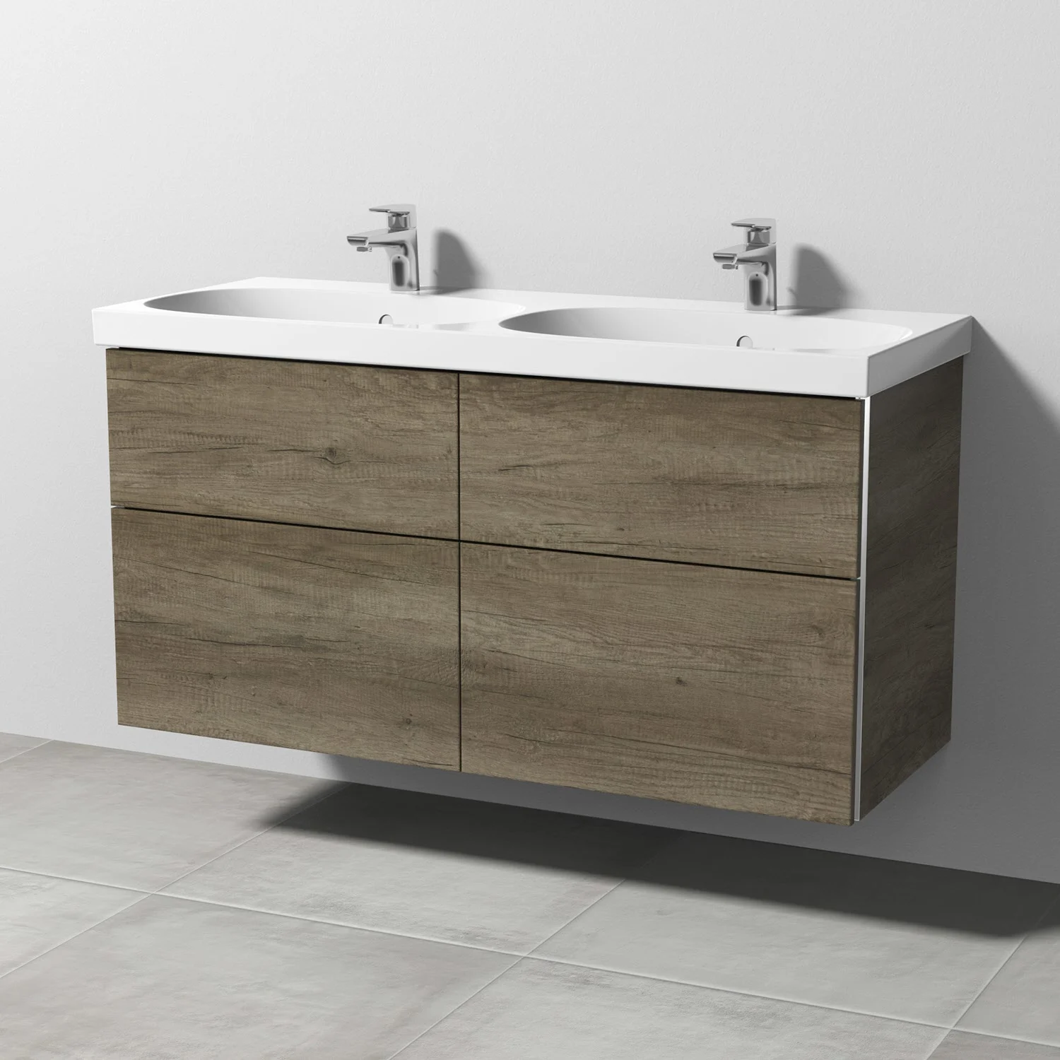 Sanipa 3way Waschtischunterbau für Keramik-Doppelwaschtisch Acanto 120 cm, 4 Auszüge mit Griffleisten