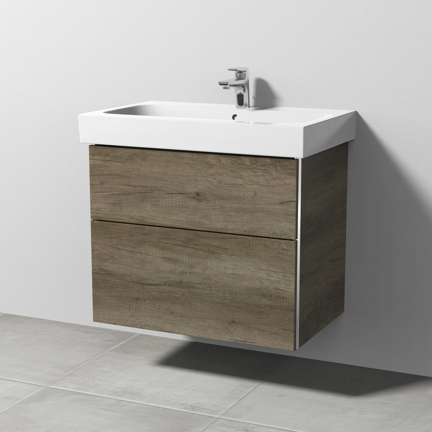 Sanipa 3way Waschtischunterbau für Keramik-Waschtisch iCon 75 cm, 2 Auszüge mit Griffleisten