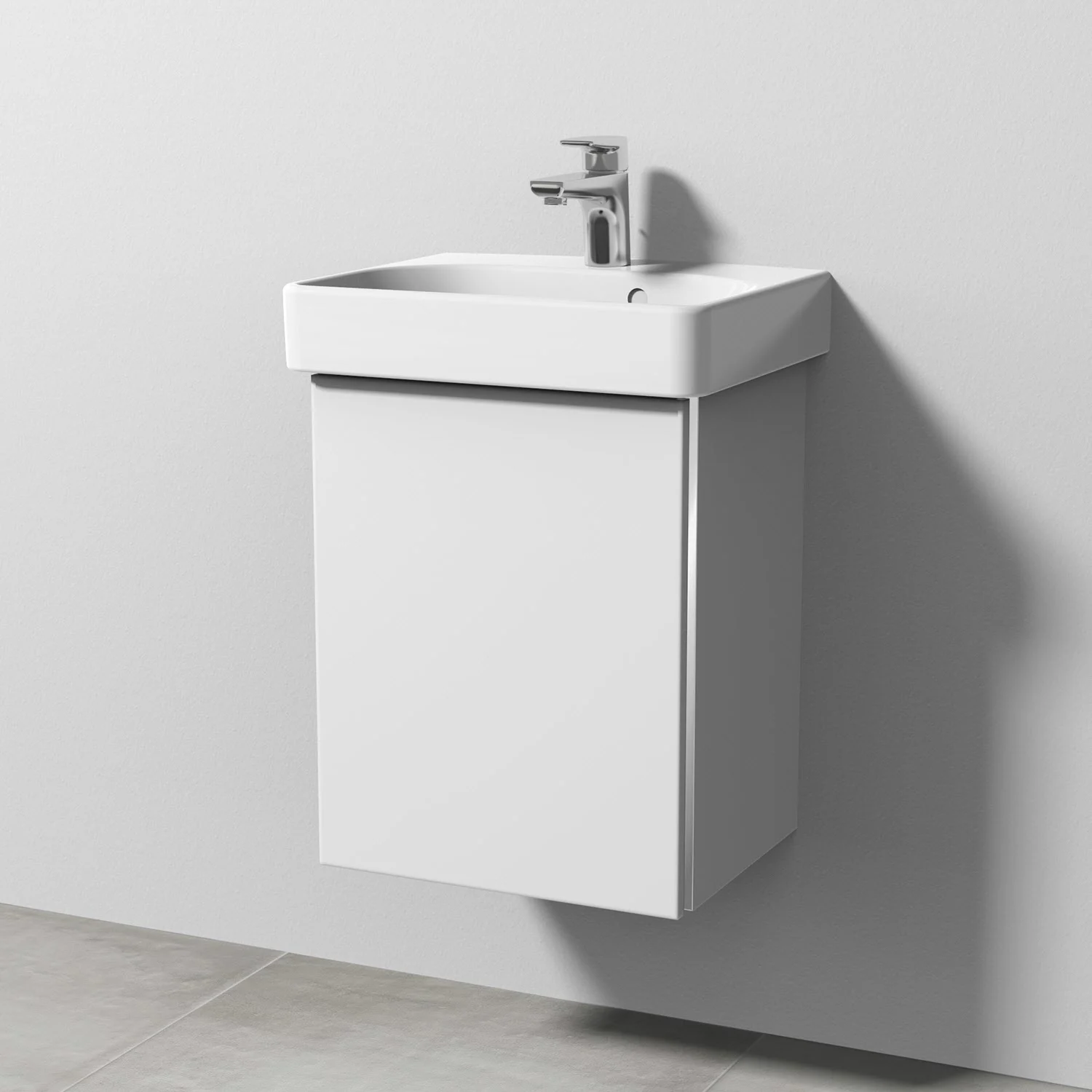 Sanipa 3way Waschtischunterbau für Keramik-Waschtisch Smyle Square 45 cm, 1 Tür, Anschlag links, mit Griffleiste