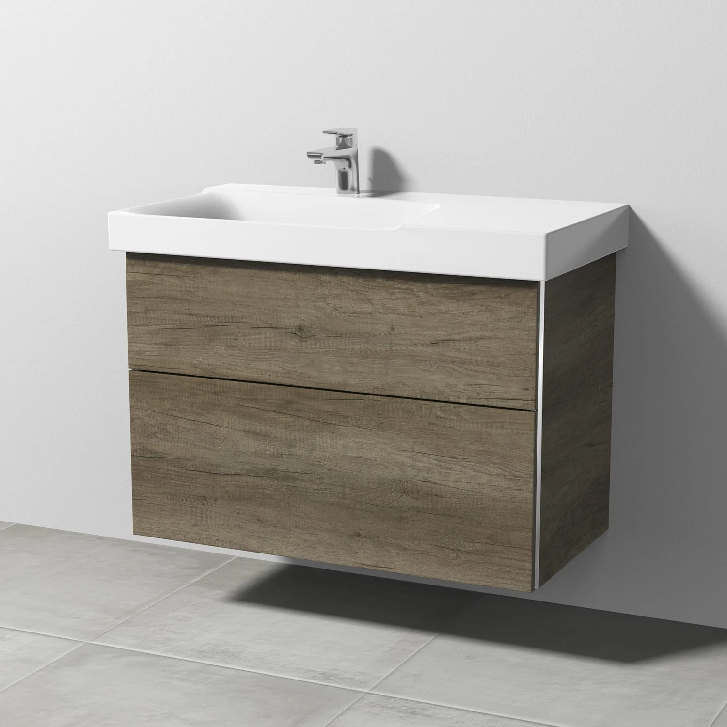 Sanipa 3way Waschtischunterbau für Keramik-Waschtisch Xeno² 90 cm, 2 Auszüge mit Griffleisten, Ablagefläche rechts