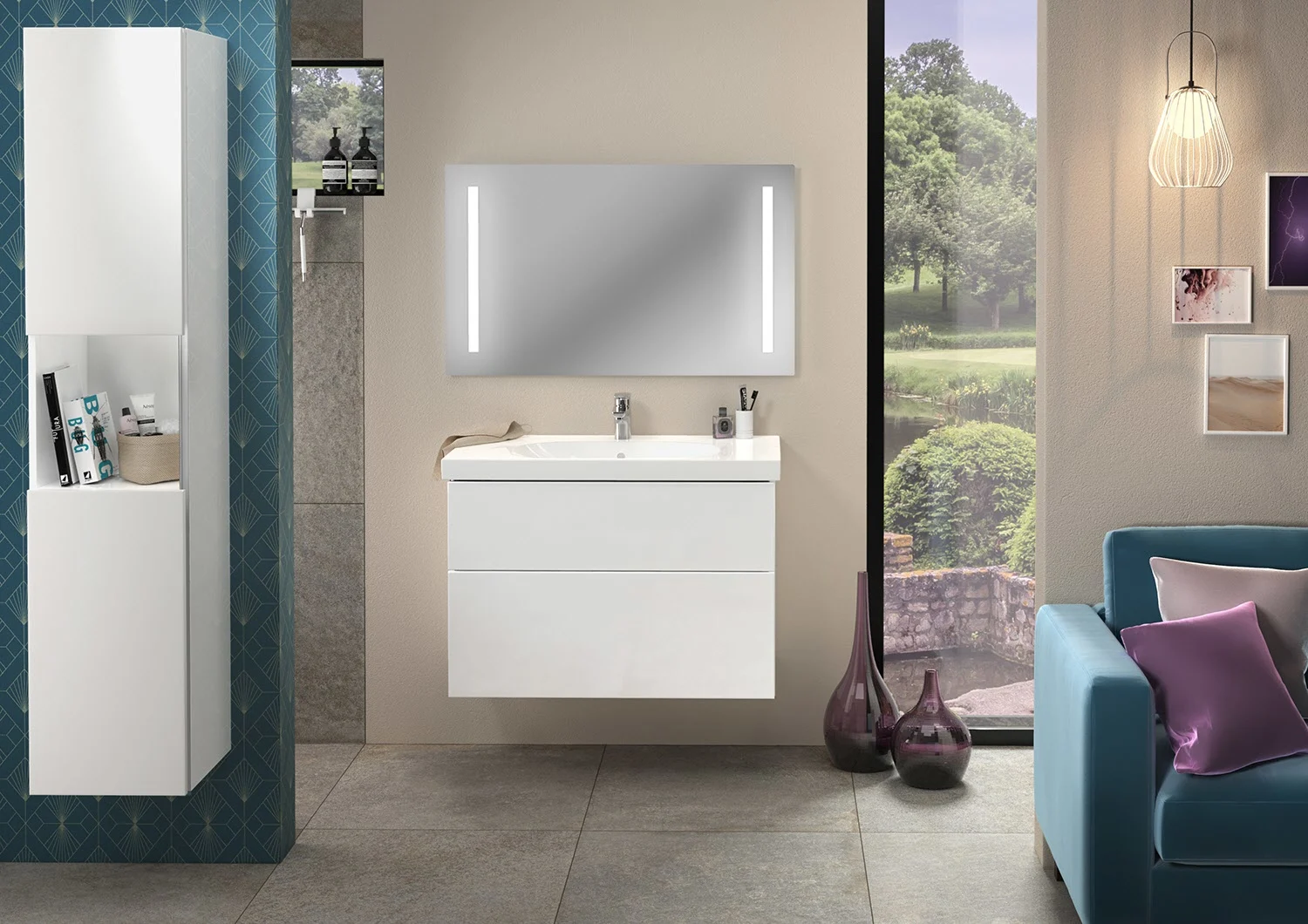 Sanipa 3way Waschtischunterbau für Keramik-Waschtisch Acanto 90 cm, 2 Auszüge mit Griffleisten Bild 3