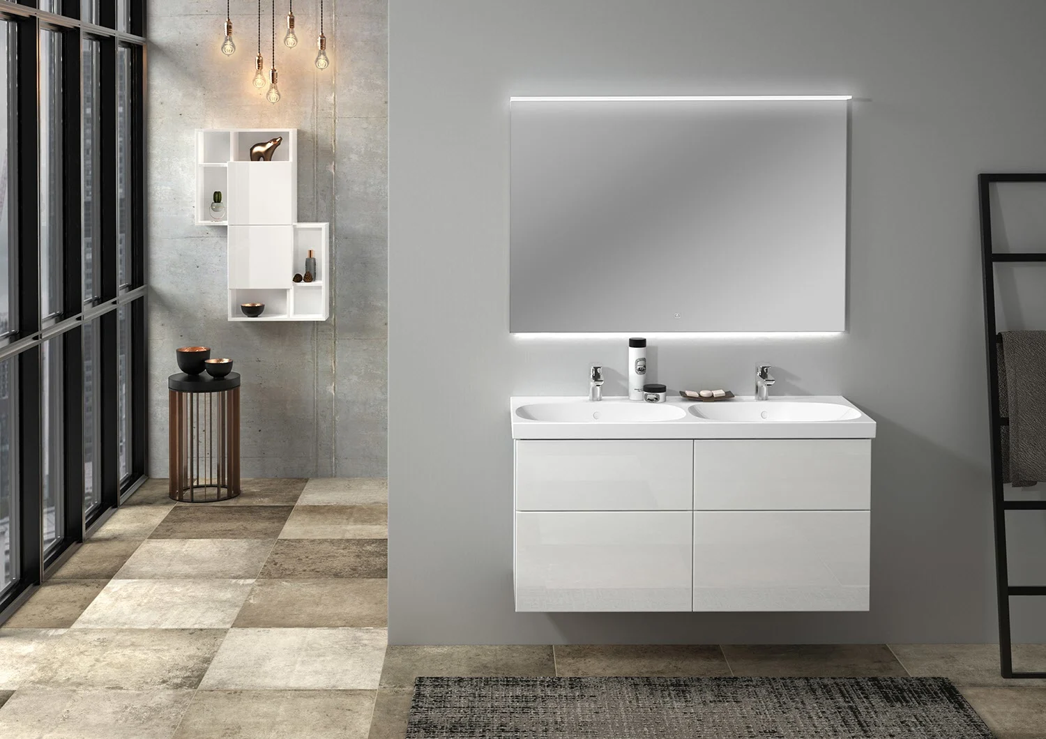 Sanipa 3way Waschtischunterbau für Keramik-Doppelwaschtisch Acanto 120 cm, 4 Auszüge mit Griffleisten Bild 3