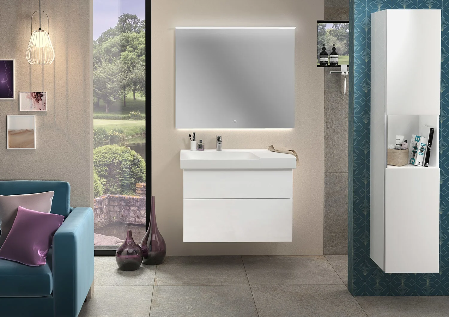 Sanipa 3way Waschtischunterbau für Keramik-Waschtisch Xeno² 90 cm, 2 Auszüge mit Griffleisten, Ablagefläche rechts Bild 3