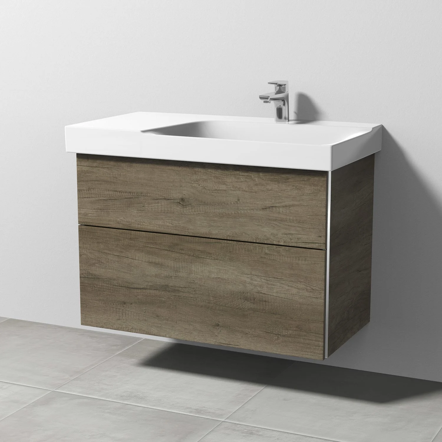 Sanipa 3way Waschtischunterbau für Keramik-Waschtisch Xeno² 90 cm, 2 Auszüge mit Griffleisten, Ablagefläche links