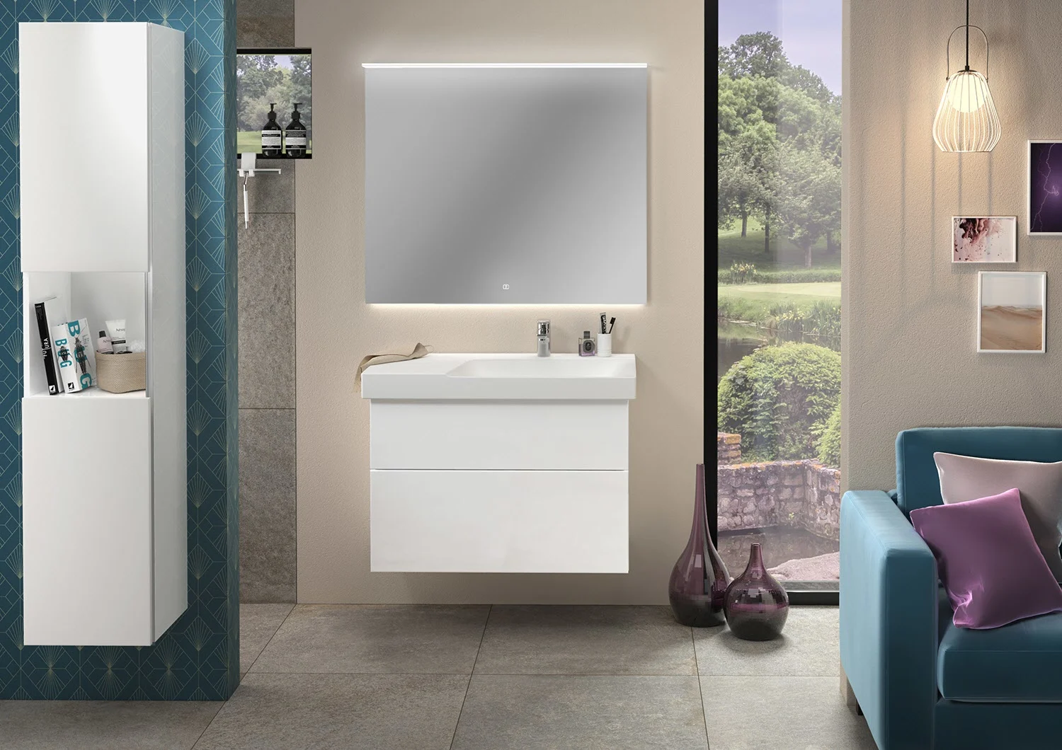 Sanipa 3way Waschtischunterbau für Keramik-Waschtisch Xeno² 90 cm, 2 Auszüge mit Griffleisten, Ablagefläche links Bild 3