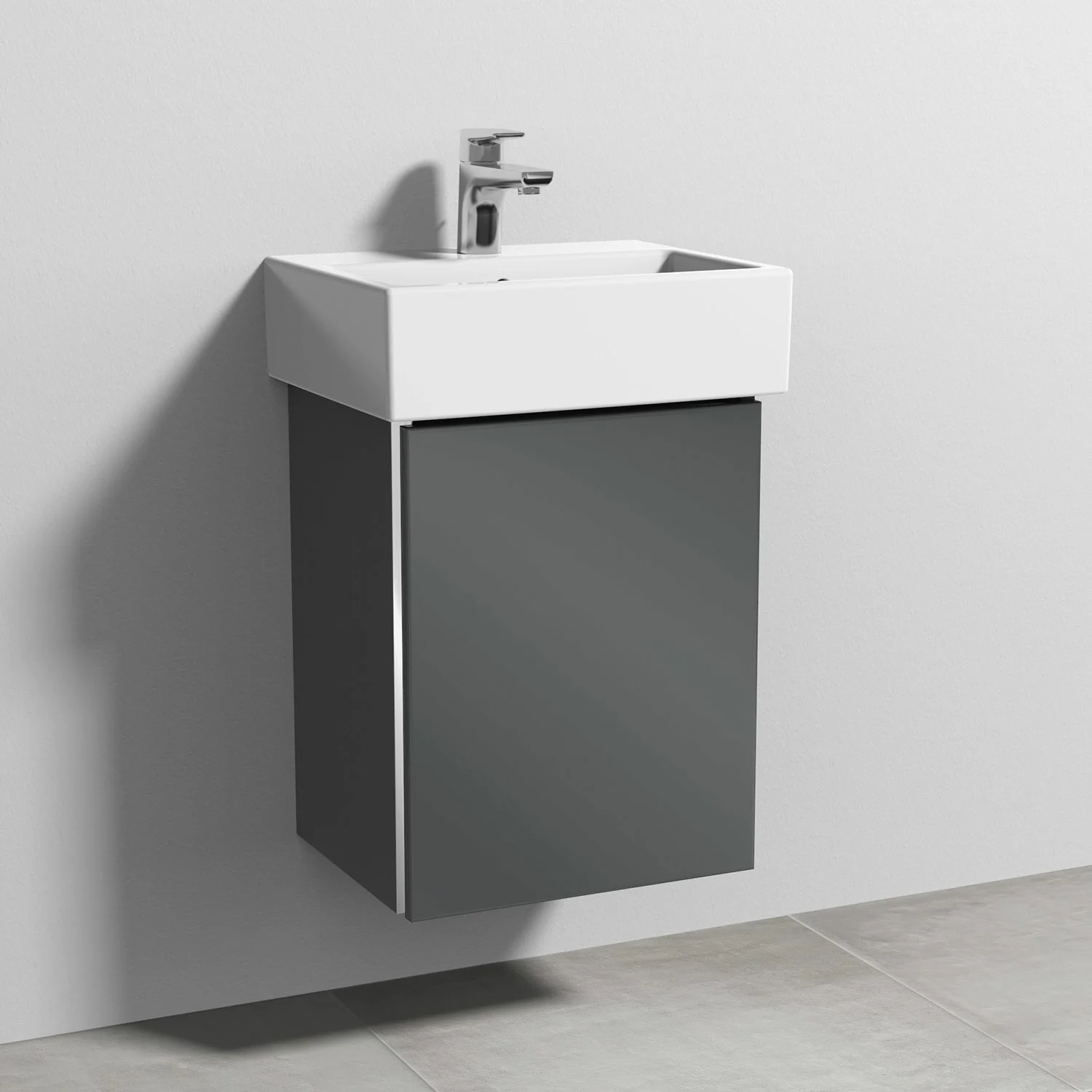 Szara umywalka z ceramiczną umywalką z bliska, Sanipa
