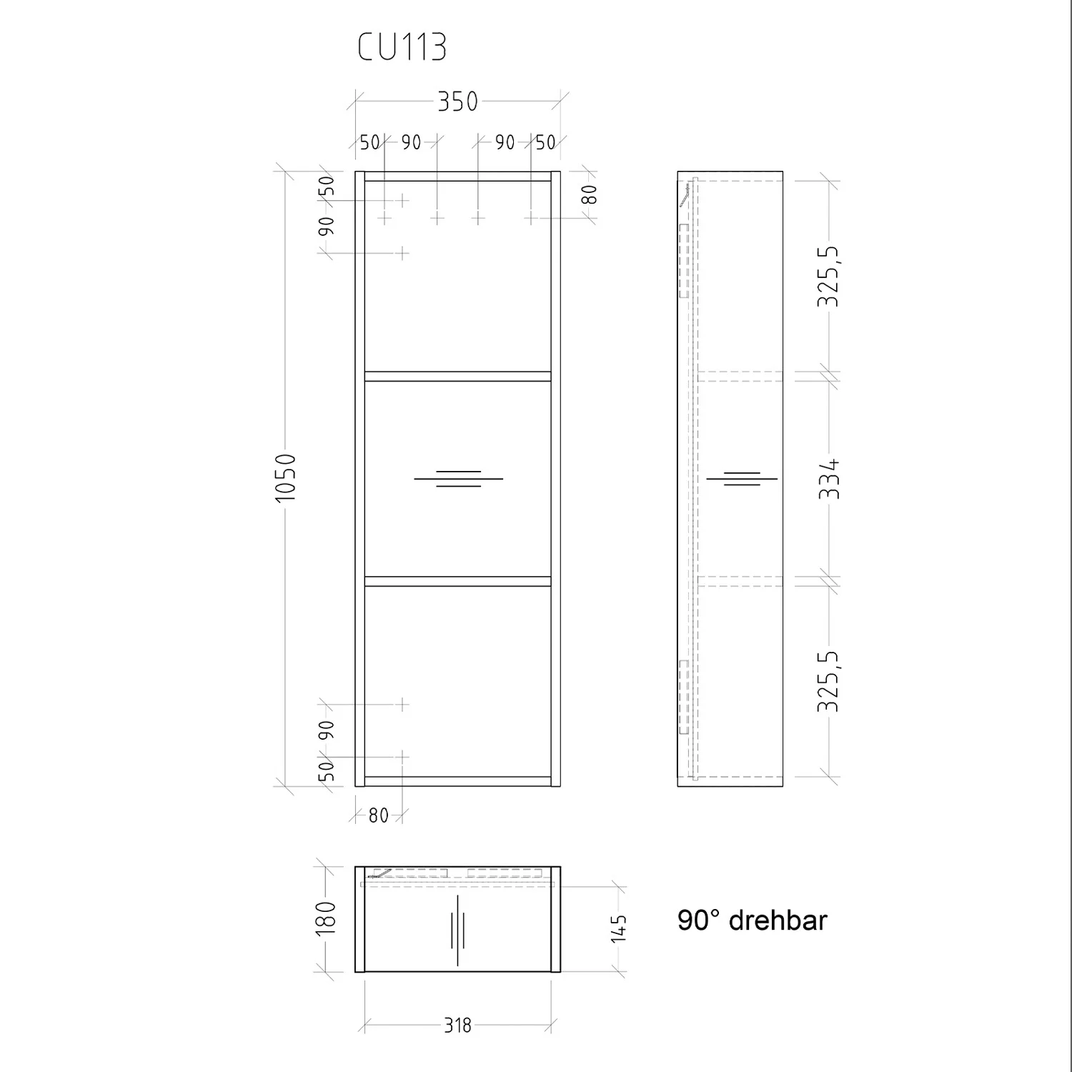 Sanipa Cubes Regalmodul offen 35 x 105 x 18 cm mit 3 Fächer Bild 5