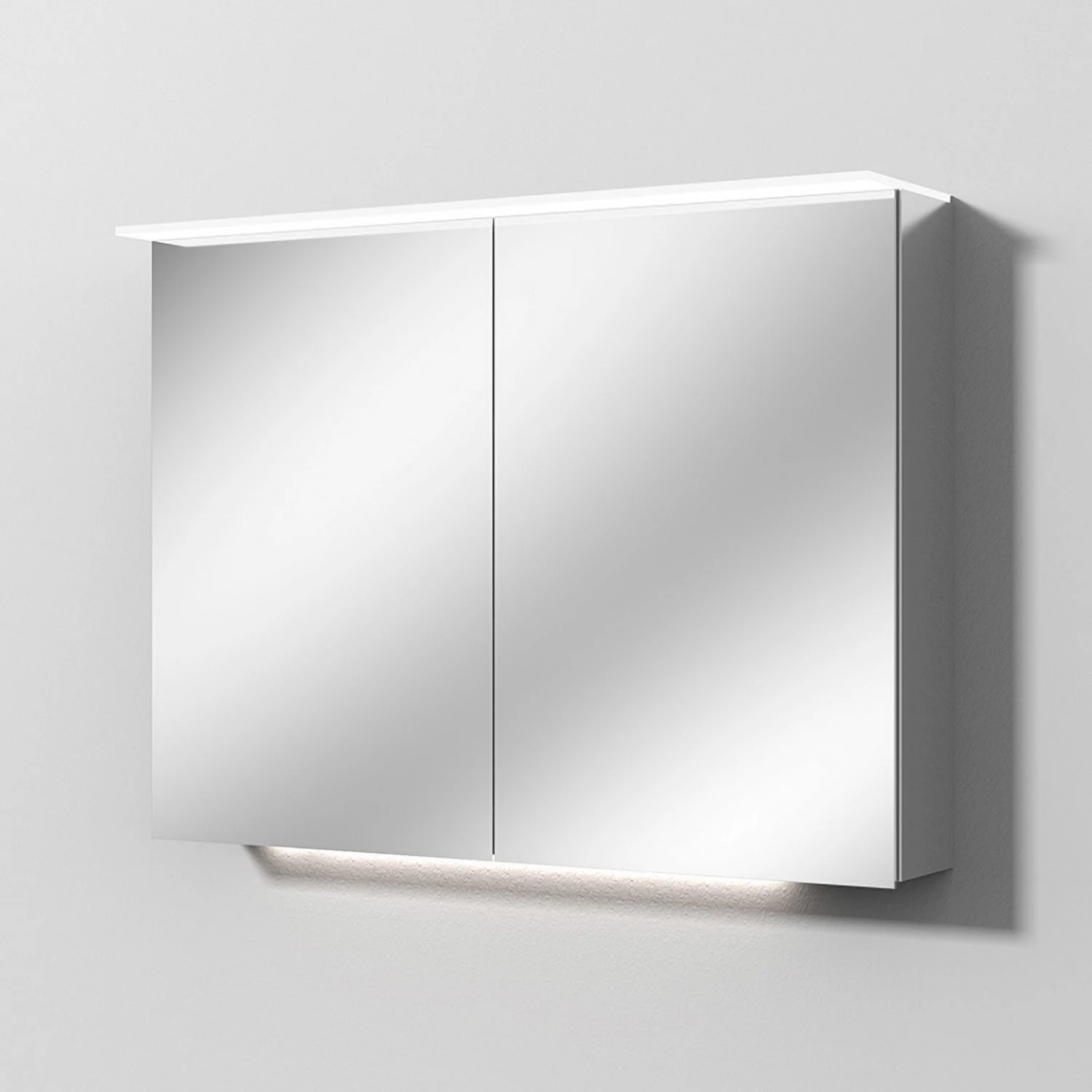 Szafka lustrzana aluminium widok z przodu z oświetleniem, Sanipa