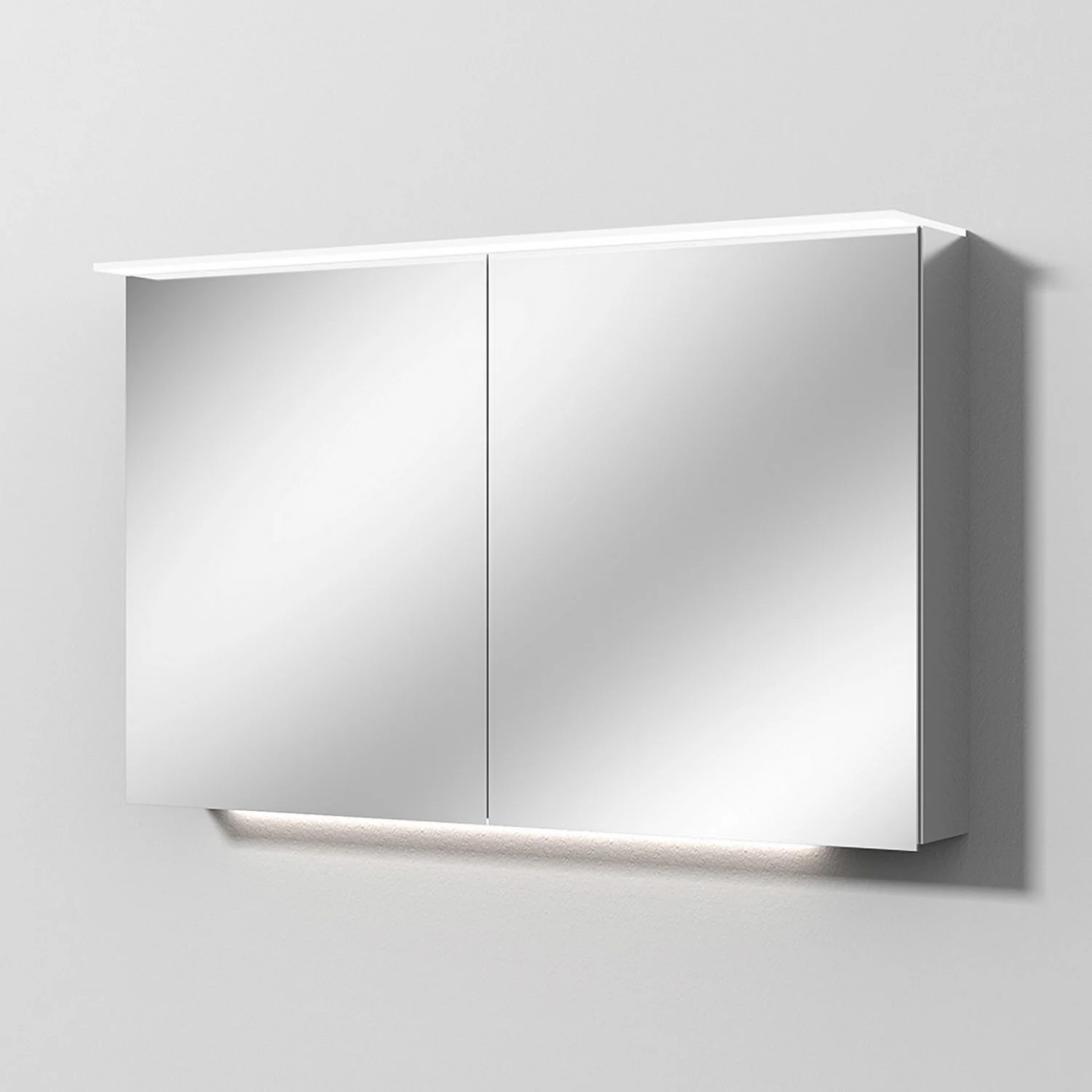 Szafka lustrzana aluminium widok z przodu z oświetleniem, Sanipa