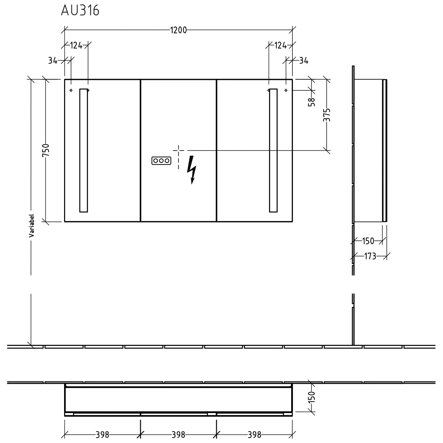 Sanipa Reflection Aluminium-Spiegelschrank ALEX 120 mit LED-Beleuchtung, Mitteltür Rechts Bild 5