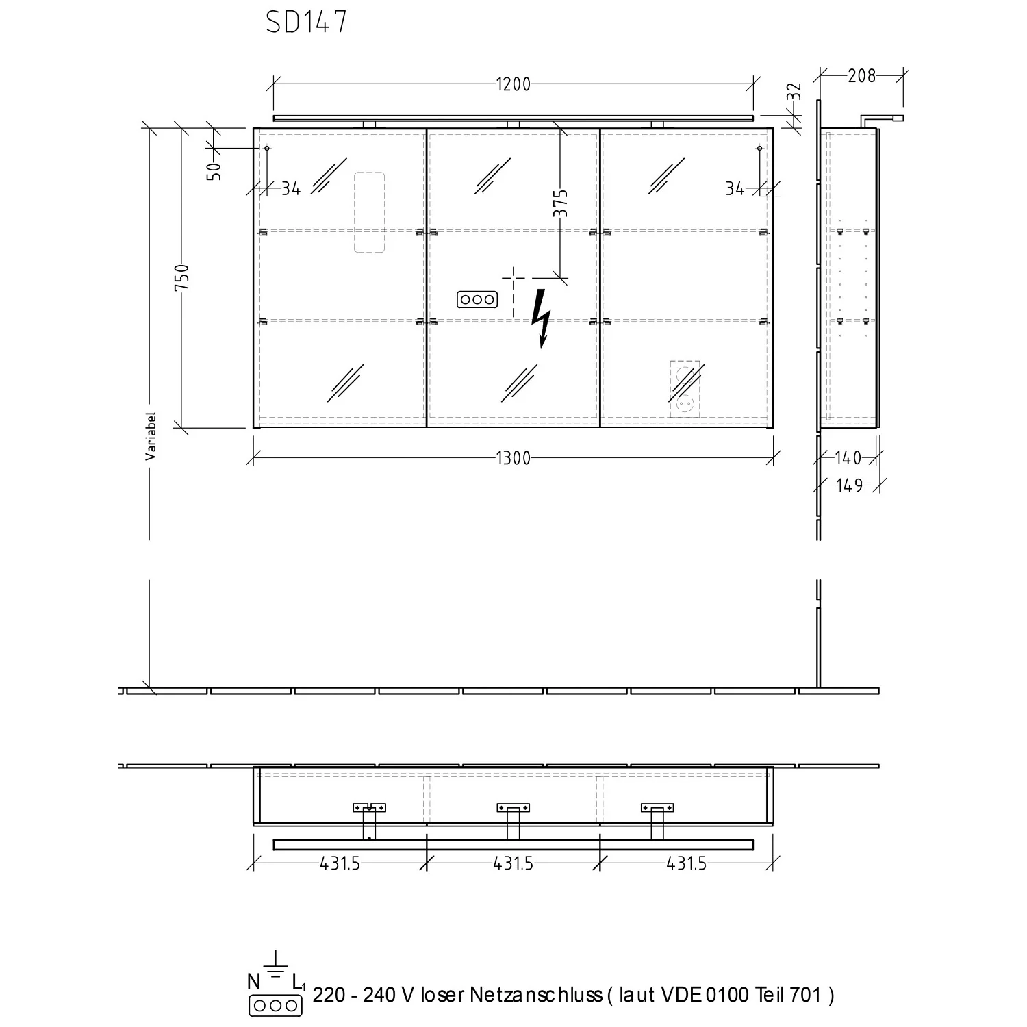 Sanipa Reflection Spiegelschrank MILLA 130 mit LED-Aufsatzleuchte Bild 5