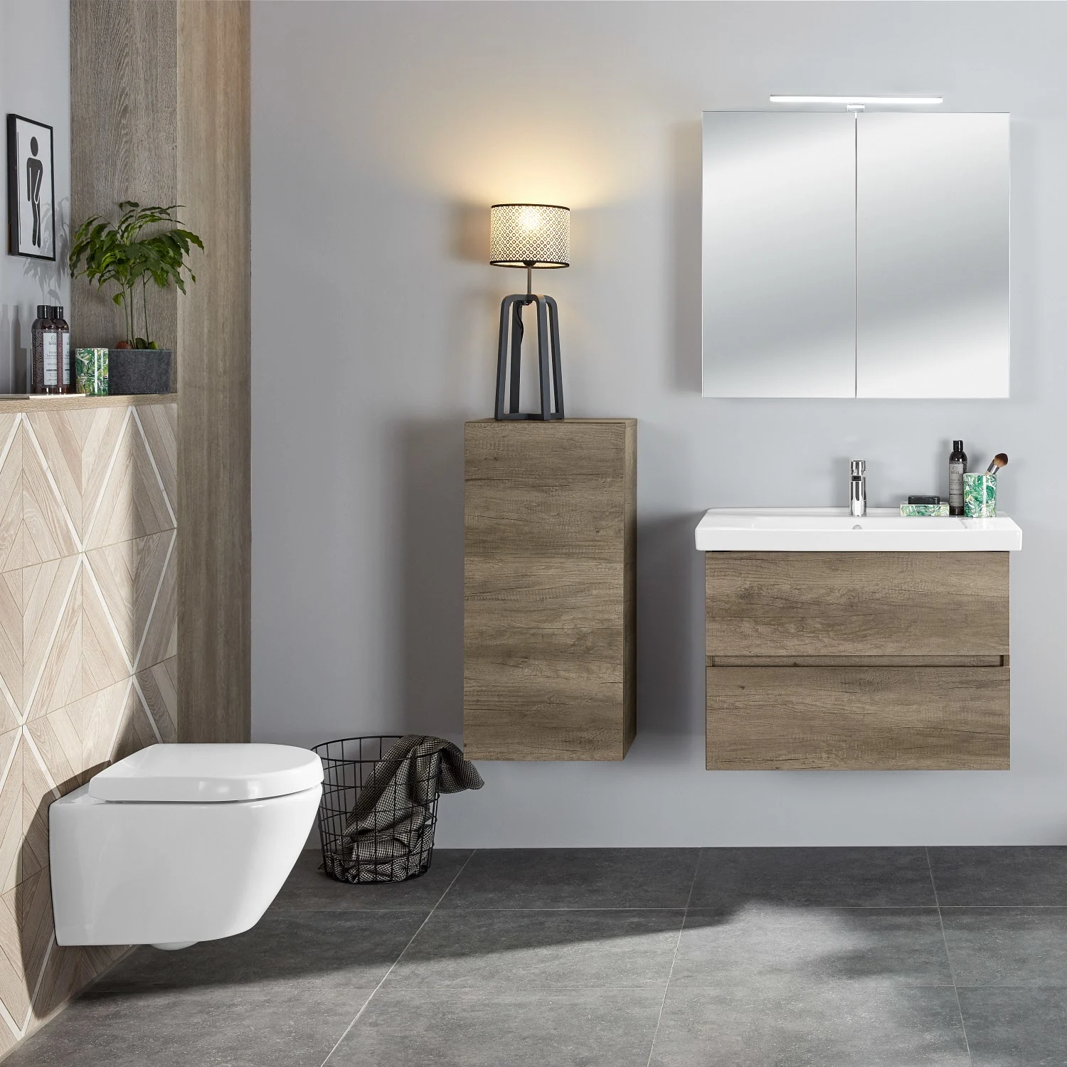 Sanipa Solo One Harmonia Waschtischkombination mit Keramikwaschtisch 80 cm, 2 Auszüge Bild 2