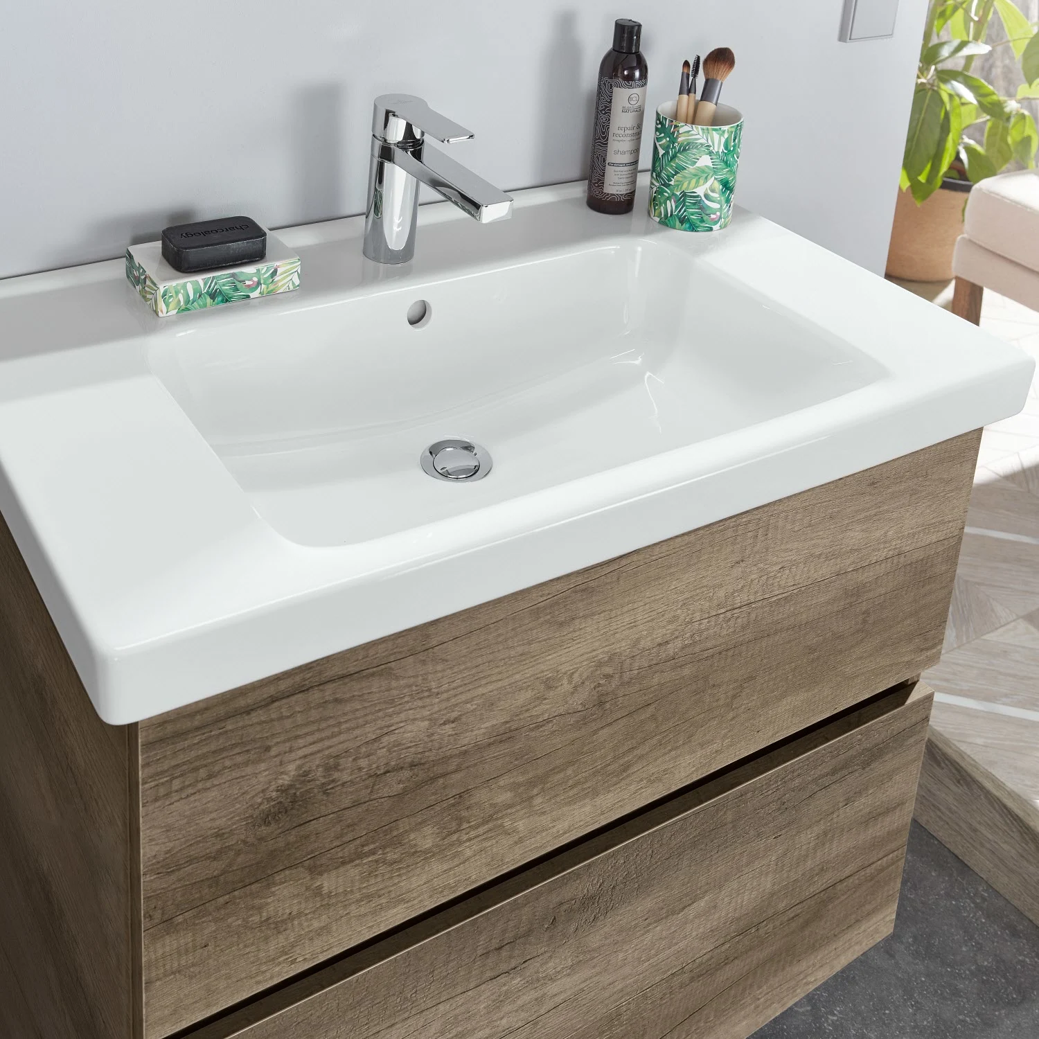 Sanipa Solo One Harmonia Waschtischkombination mit Keramikwaschtisch 80 cm, 2 Auszüge Bild 4