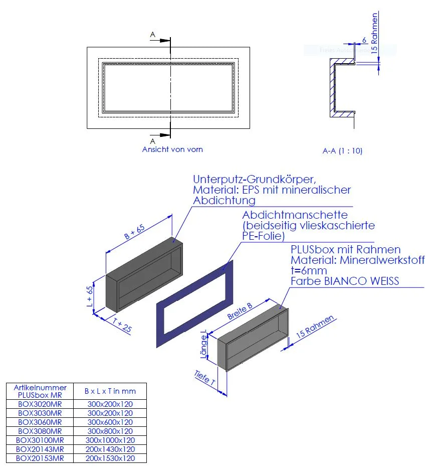 Schedel Nischeneinsatz 30 x 80 x 12 cm mit Rahmen 1,5 cm Bild 2