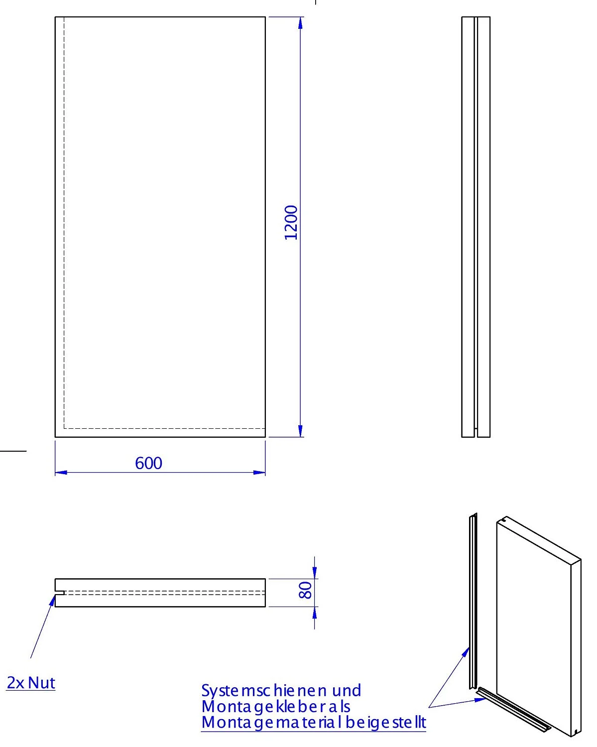 Schedel Urinaltrennwand 120 x 60 x 8 cm Bild 2