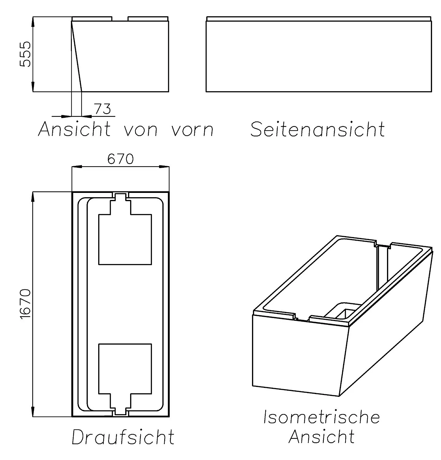 Schedel SuPERIO UNO Wannenträger mit 1 geraden und 1 schrägen Seite, Wannenmaß 170 x 70 cm Bild 2