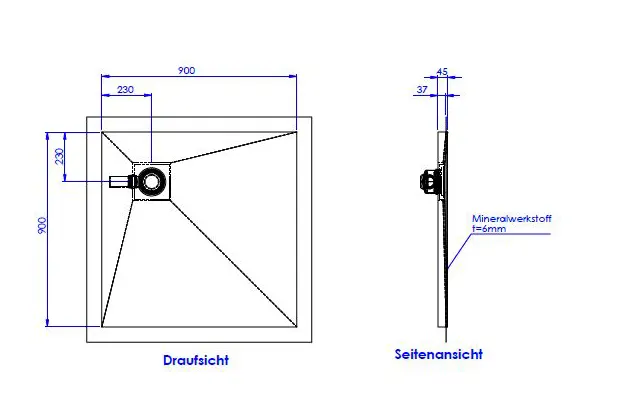Schedel Plan Plus Mineral-Duschelement bodeneben 90 x 90 cm, Eck-Ablauf Bild 2
