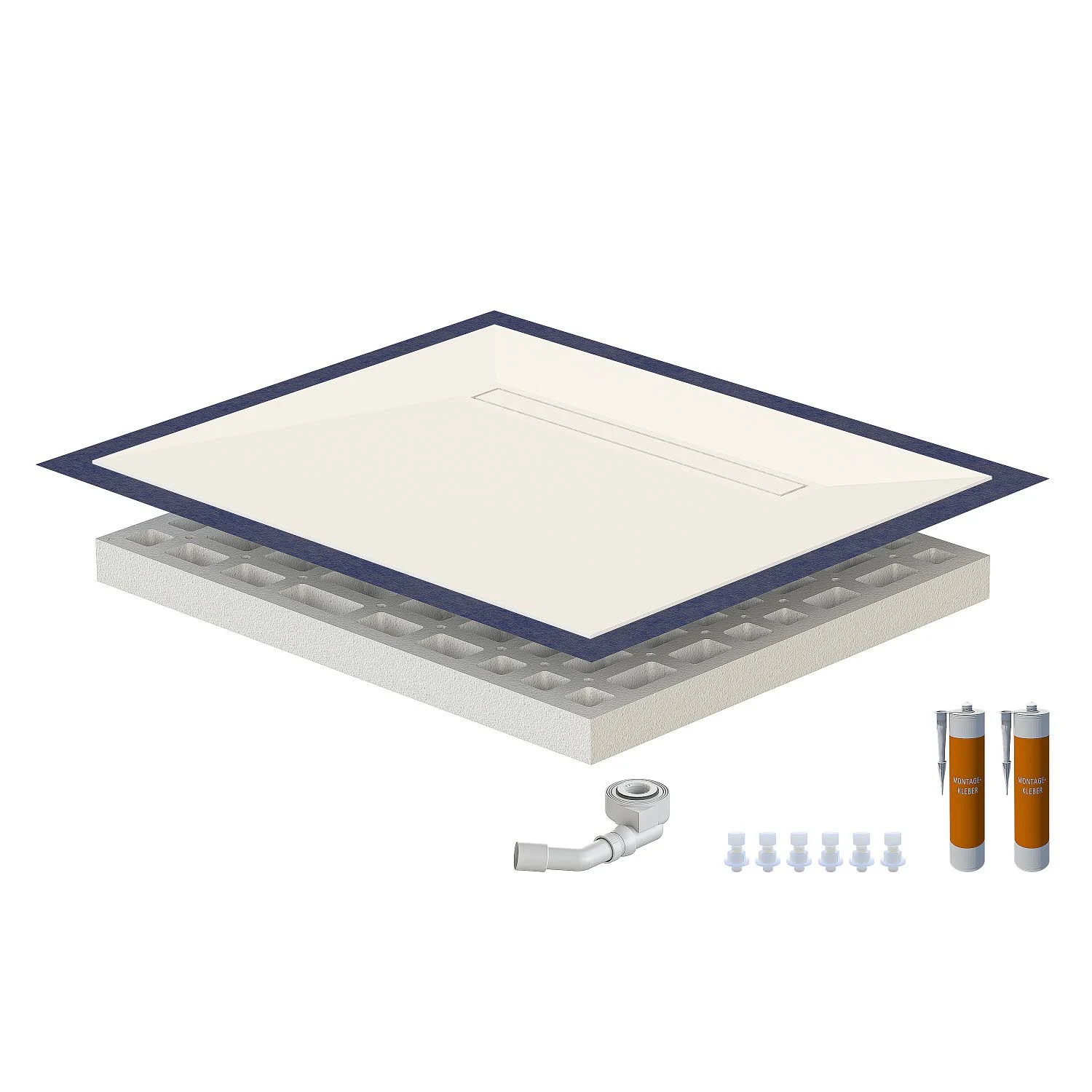 Schedel Plan Plus Mineral-Duschelement bodeneben 120 x 100 cm mit Rinne, Gefälle vierseitig