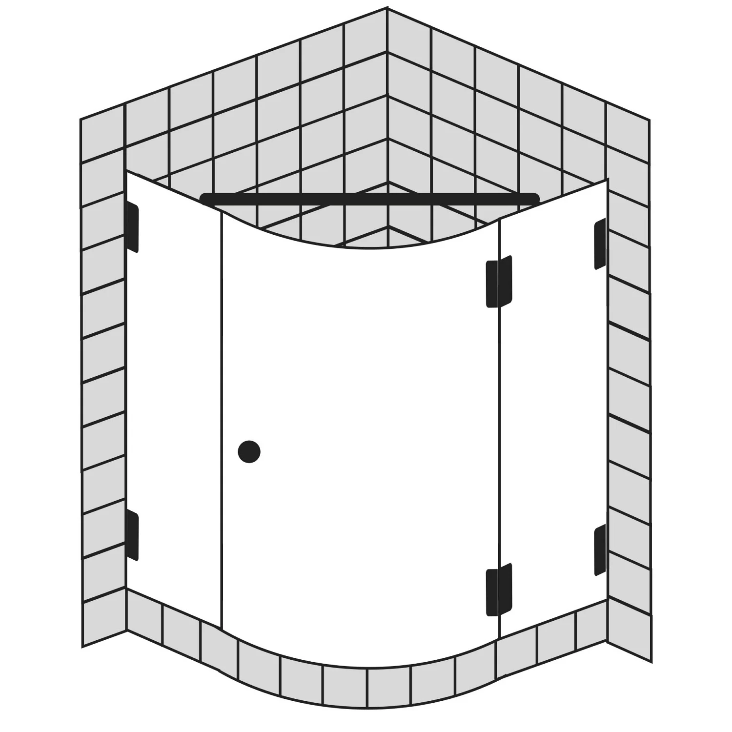 Sprinz XXL Drehtür mit Festteilen 120 x 120 x 200 cm Radius 50-55 cm