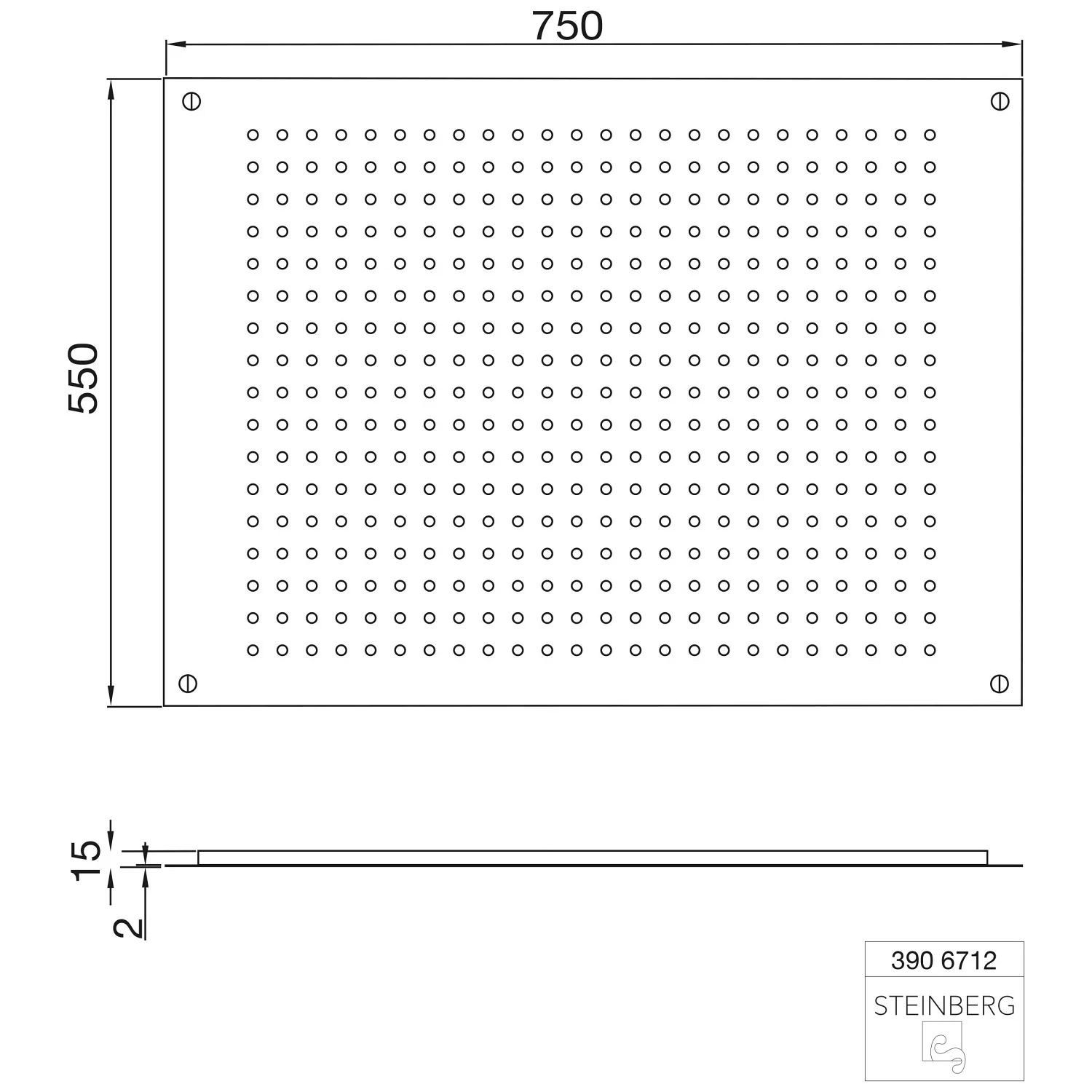 Rysunek techniczny prostokątnego panelu deszczowego, Steinberg