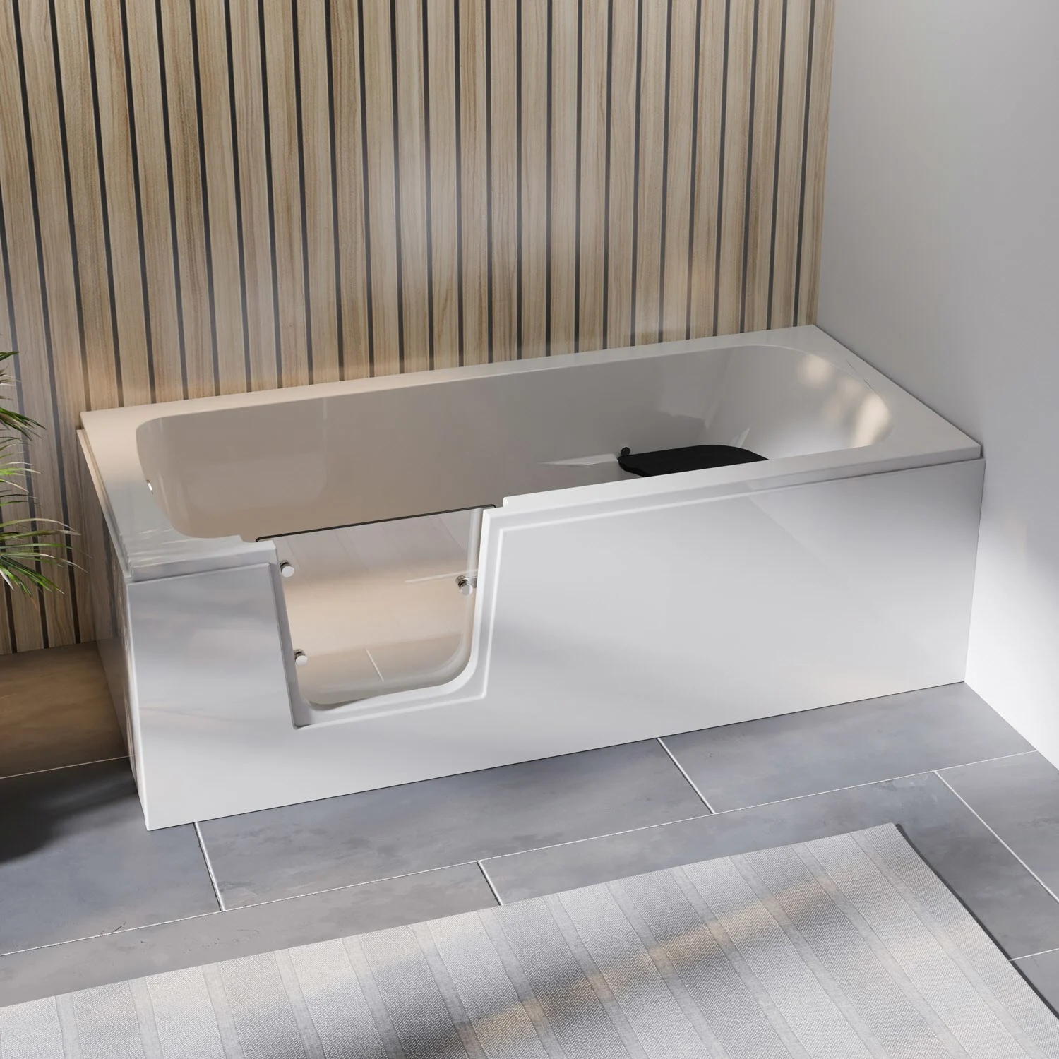 Steinkamp easy entry Badewanne 160 x 75 cm mit Glastür links und Acrylverkleidung