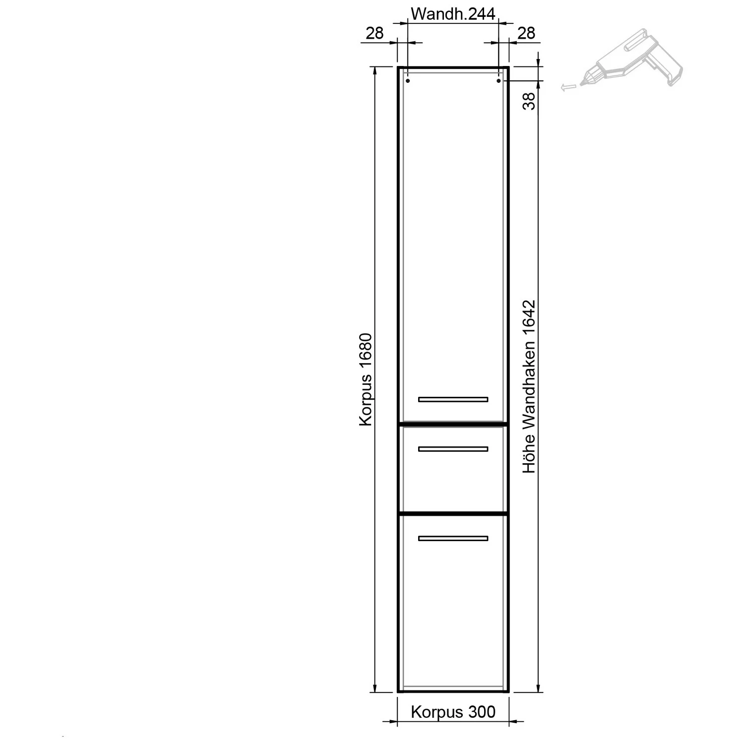 Steinkamp Life 2.0 Hochschrank 30 x 168 cm mit 2 Drehtüren, 1 Auszug Bild 2