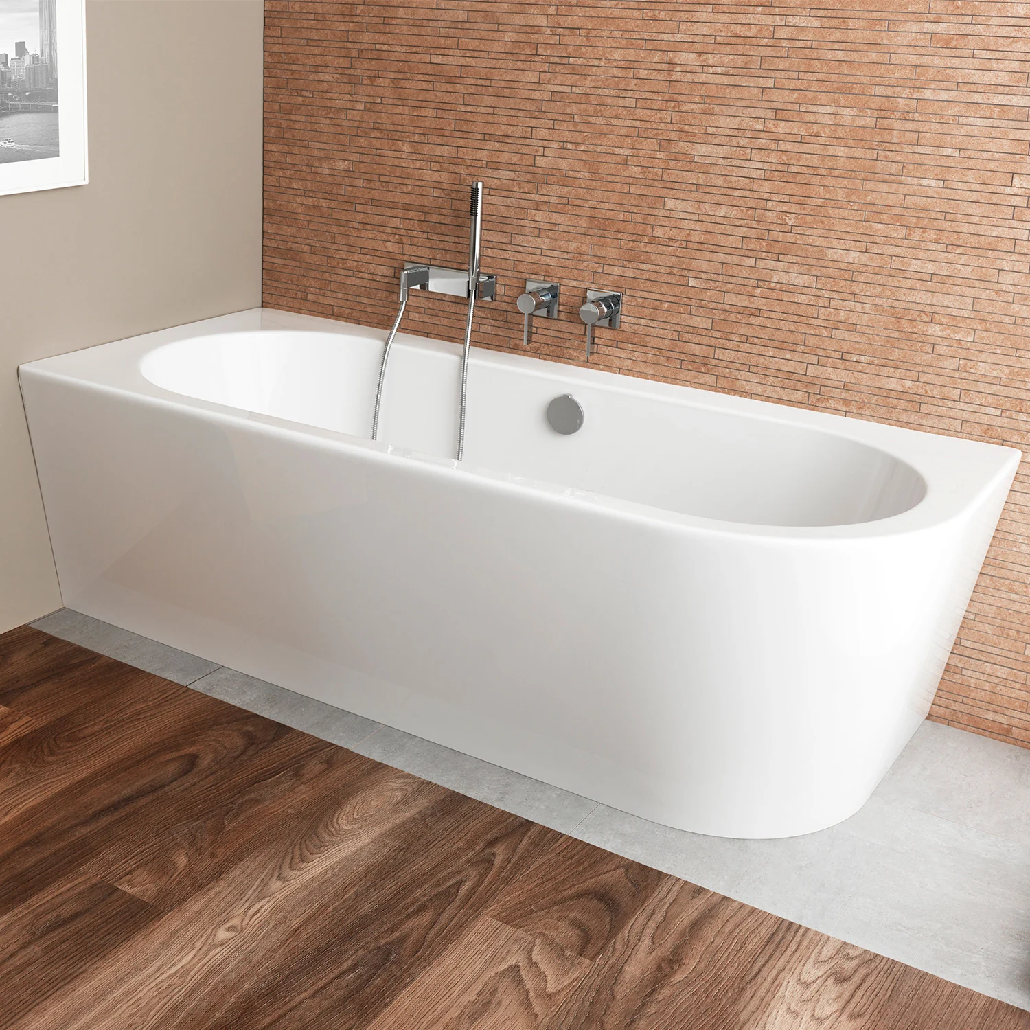 Steinkamp Living Eckbadewanne 180 x 80 cm mit Schürze rechts,  inkl. Ein-, Ab- und Überlaufgarnitur MT5