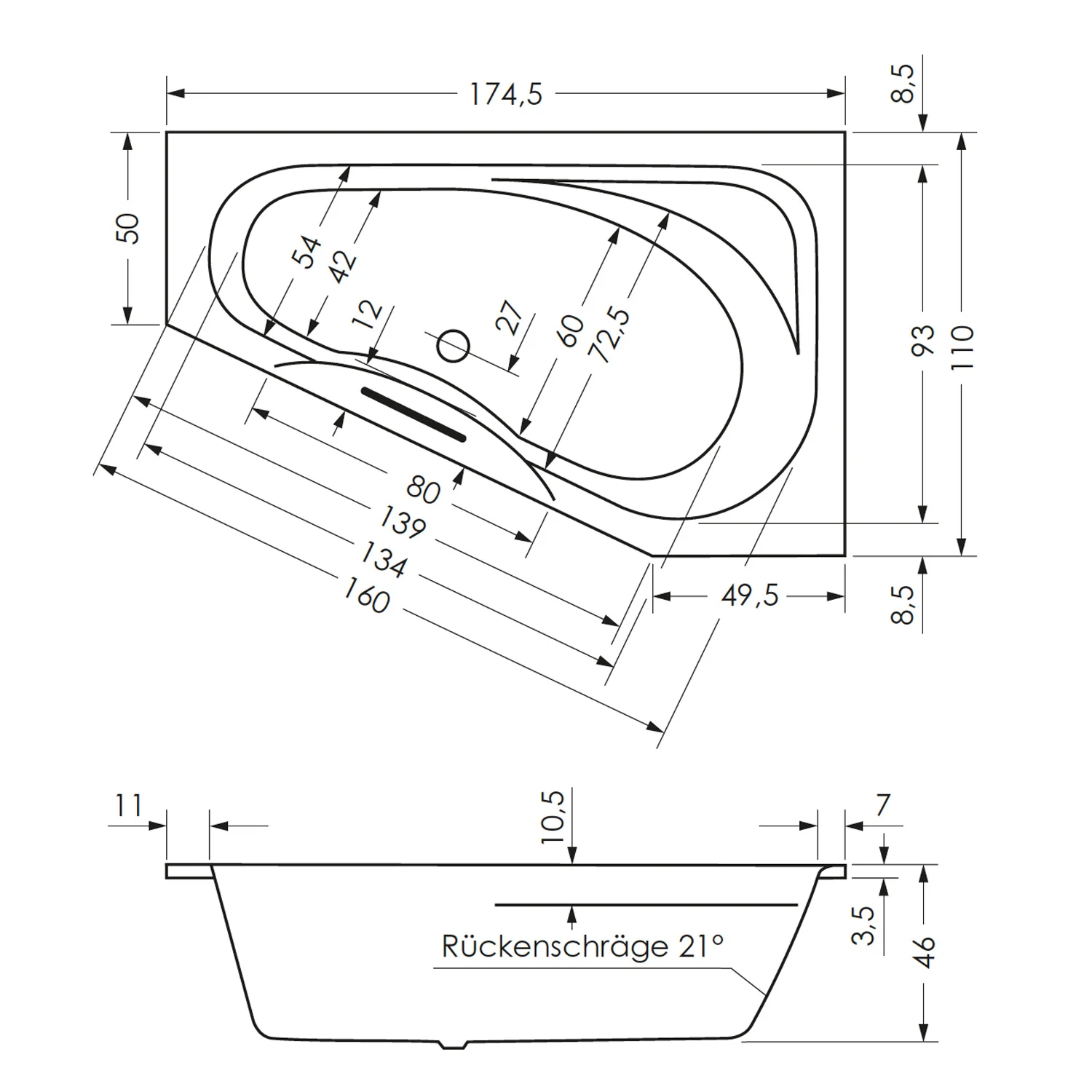 Steinkamp Life Raumsparbadewanne 175 x 110/50 cm links Bild 4