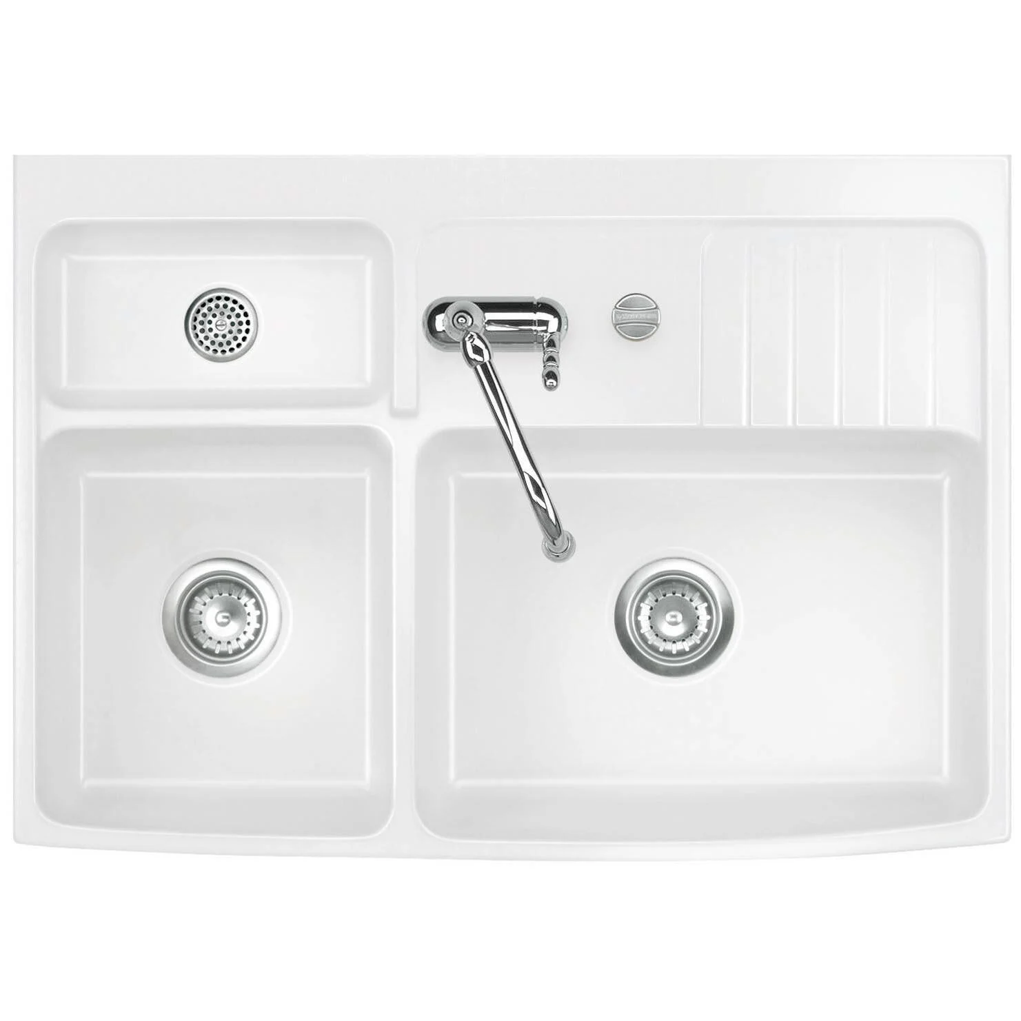 Zlewozmywak ceramiczny z baterią widok z góry, biały, Systemceram