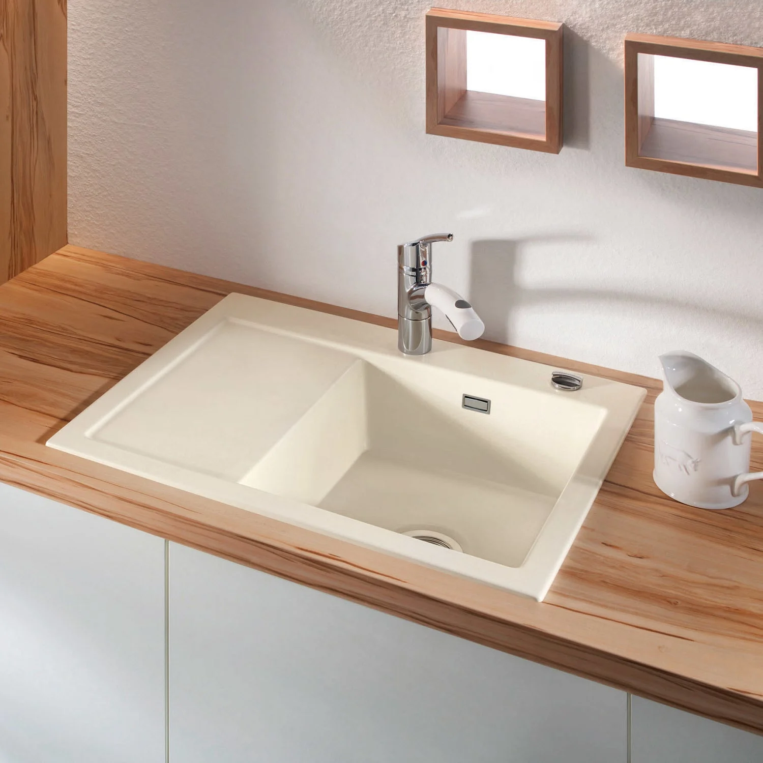 Zlewozmywak ceramiczny zamontowany w drewnianym blacie, Systemceram