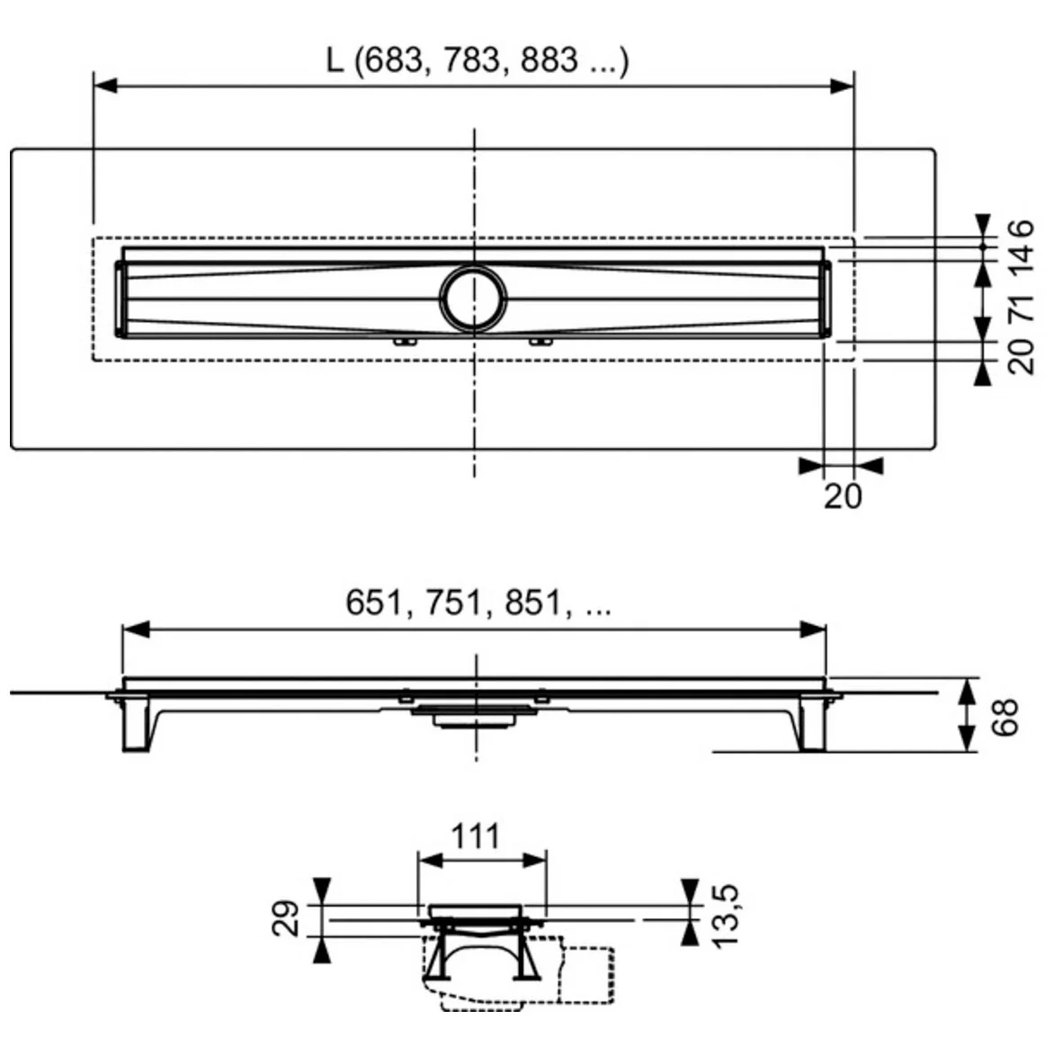 TECE TECEdrainline-Evo Duschrinne mit Wandfliesenauflage 100 cm Bild 2