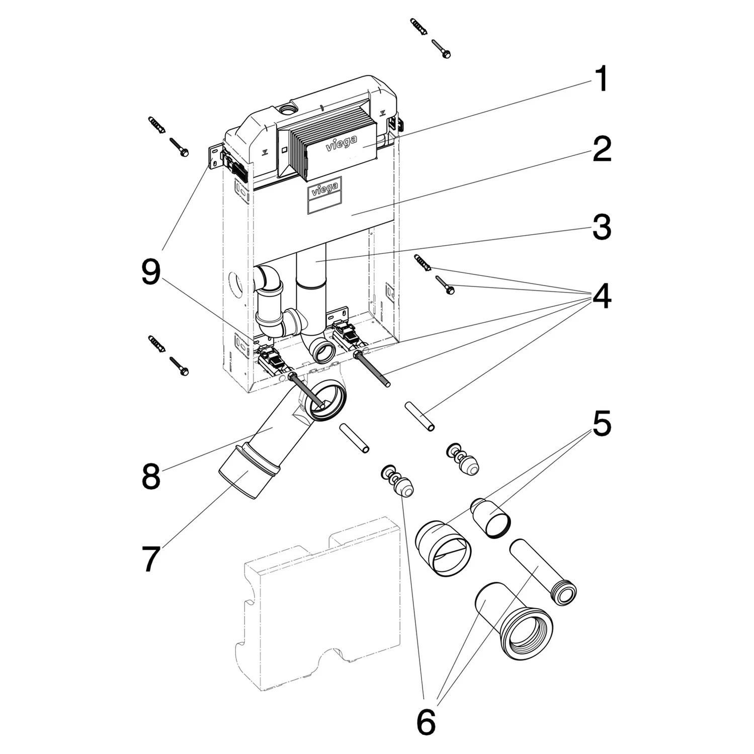 Viega Prevista Pure-WC-Block mit Lüfteranschluss, 107,7 cm, Modell 8512.31 Bild 3