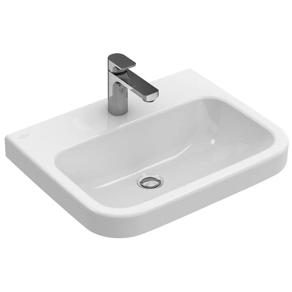 Biała umywalka z baterią widok z boku, Villeroy & Boch