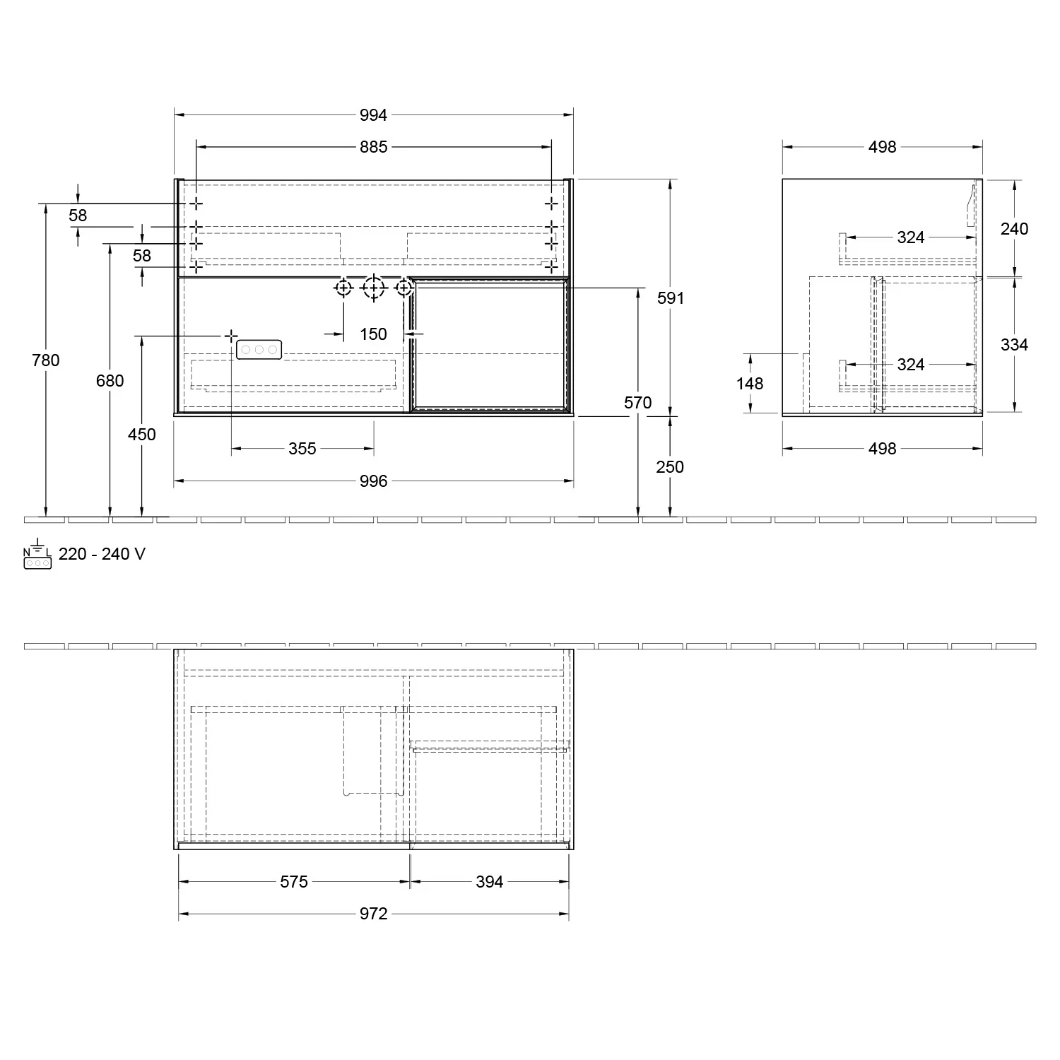 Villeroy & Boch Finion Waschtischunterschrank 99,6 cm mit Regalelement rechts, 2 Auszügen Bild 5