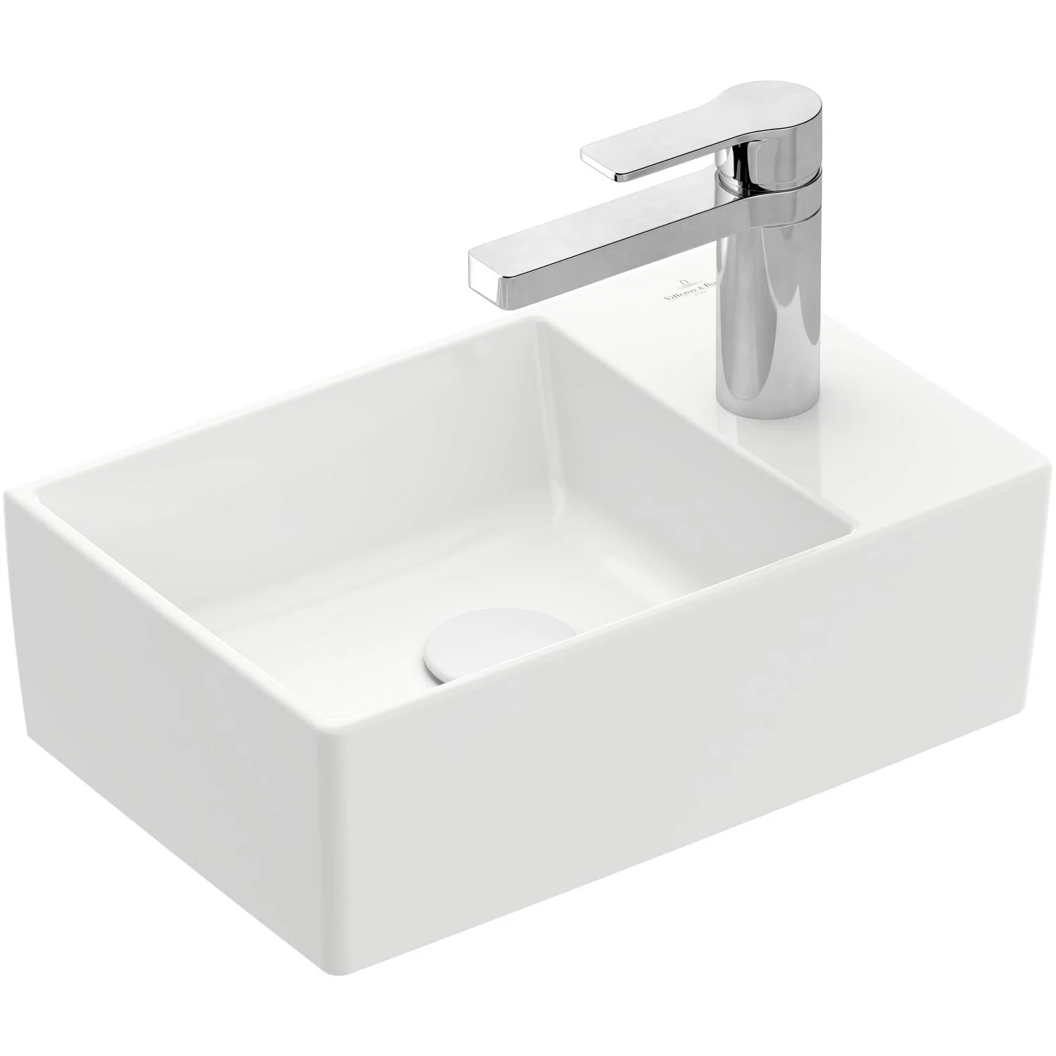 Biała umywalka z baterią widok z boku, Villeroy & Boch