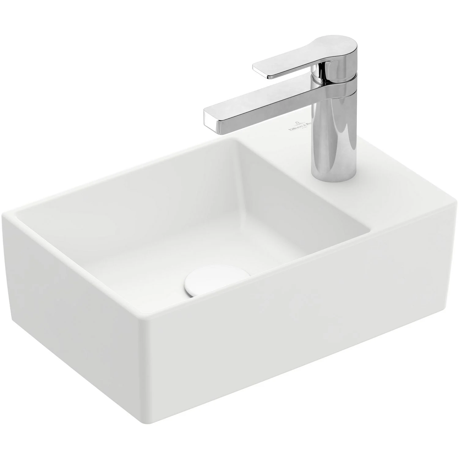Biała umywalka z baterią widok z boku, Villeroy & Boch