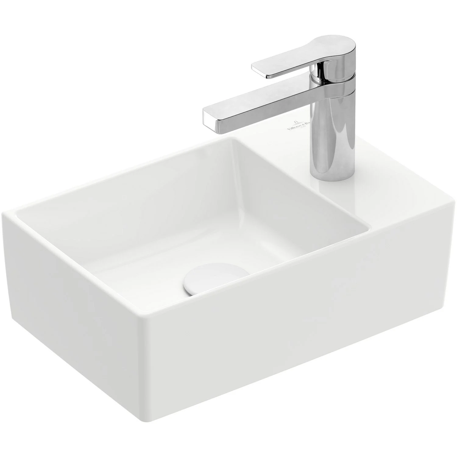 Biały zlew z baterią w widoku bocznym, Villeroy & Boch