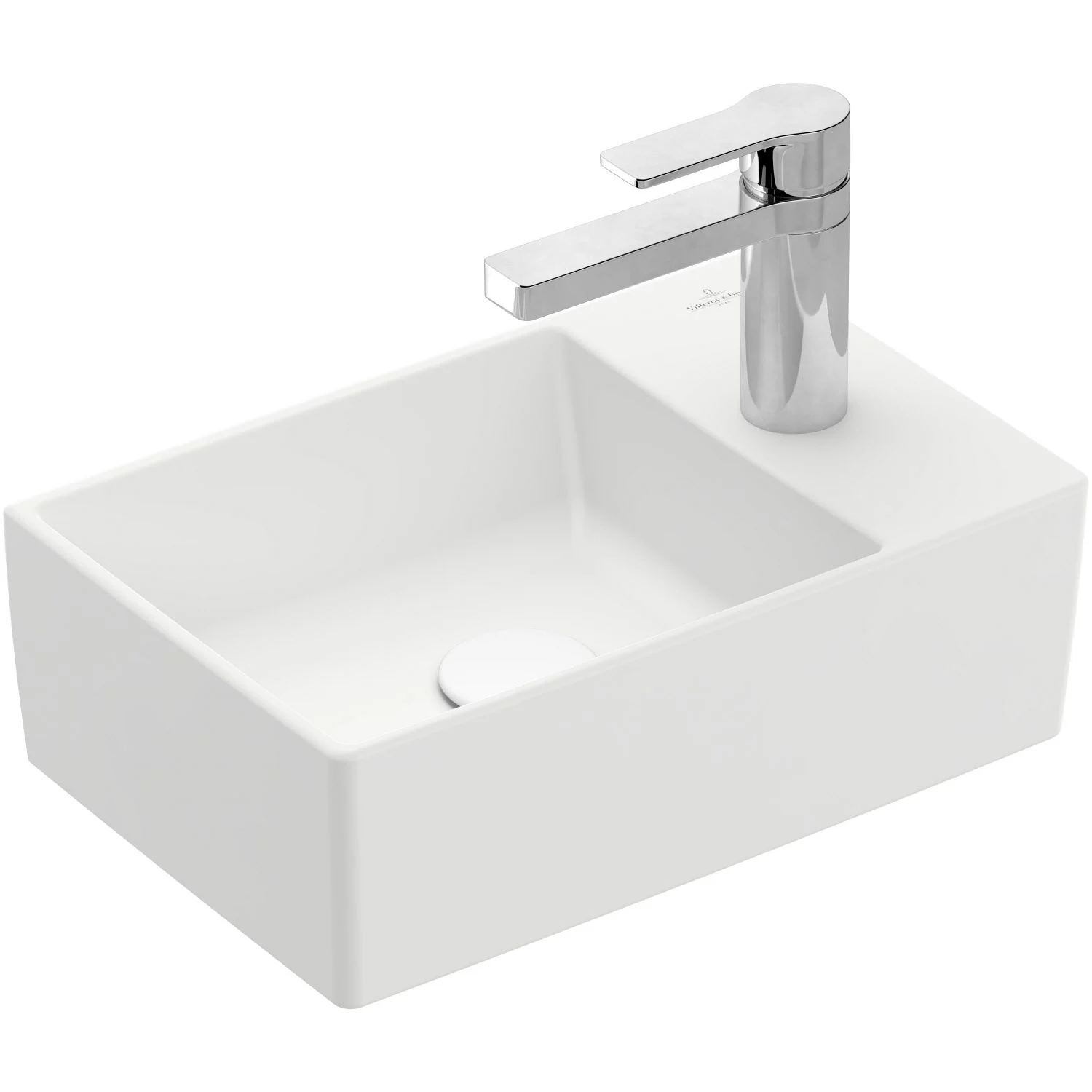 Biały zlew z baterią w widoku bocznym, Villeroy & Boch